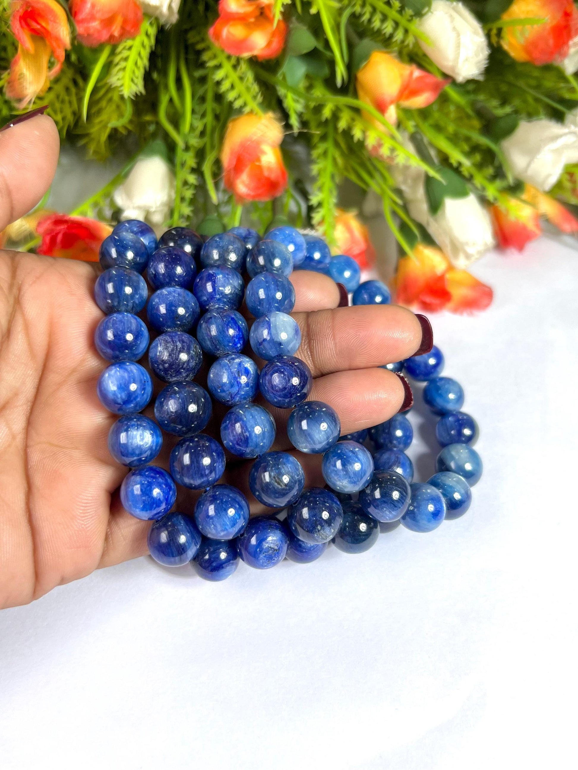 11 MM  Blue Kyanite Stone Bracelet l Stretchable Bracelet l Unisex Bracelet