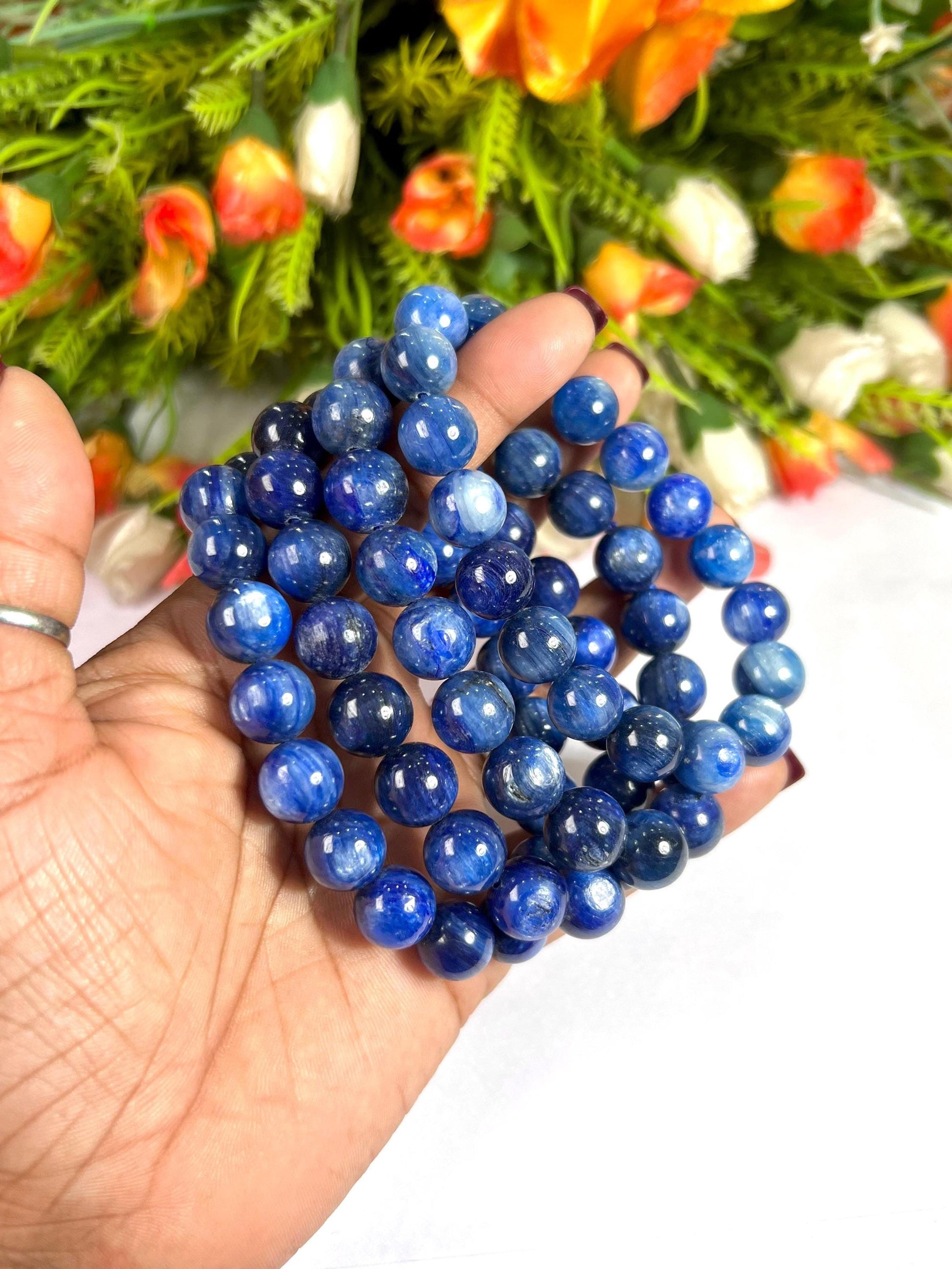 11 MM  Blue Kyanite Stone Bracelet l Stretchable Bracelet l Unisex Bracelet