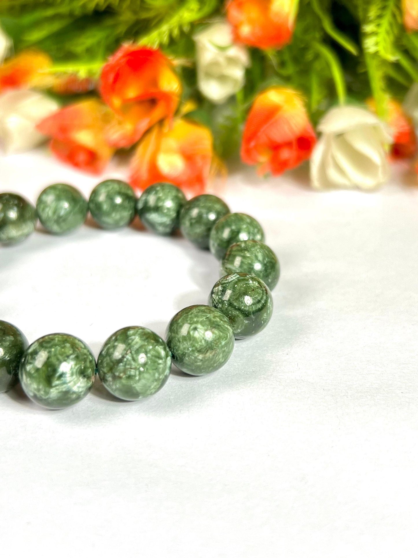 12 MM Seraphinite Stone Bracelet l Stretchable Bracelet l Unisex Bracelet
