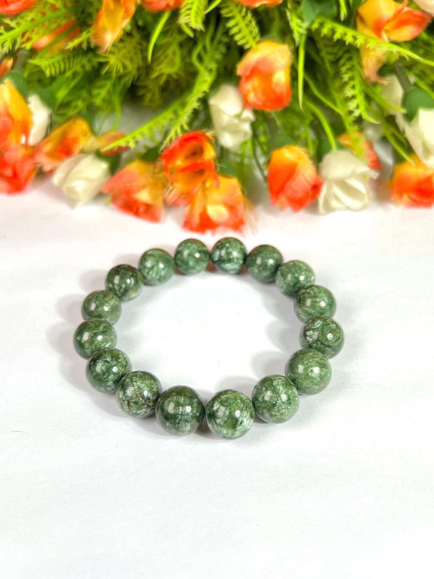 12 MM Seraphinite Stone Bracelet l Stretchable Bracelet l Unisex Bracelet
