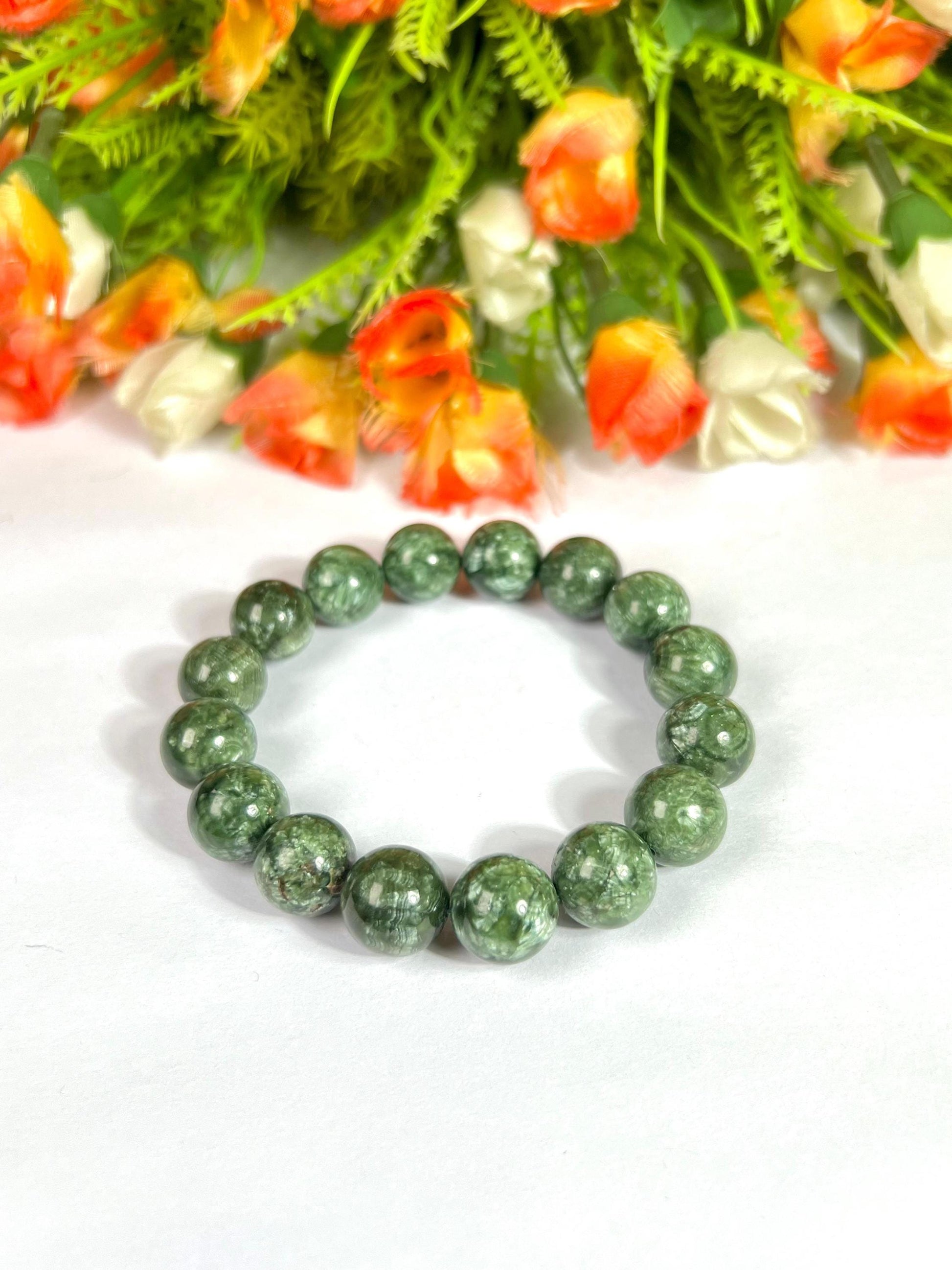 12 MM Seraphinite Stone Bracelet l Stretchable Bracelet l Unisex Bracelet
