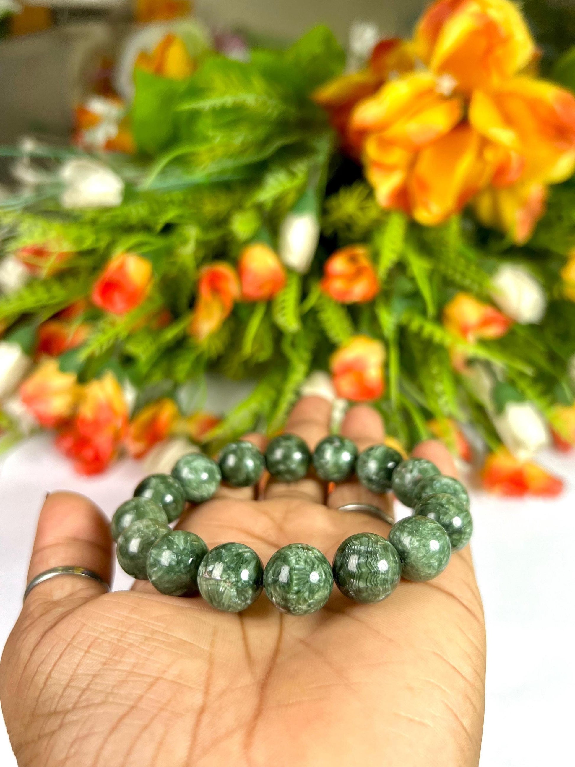 12 MM Seraphinite Stone Bracelet l Stretchable Bracelet l Unisex Bracelet