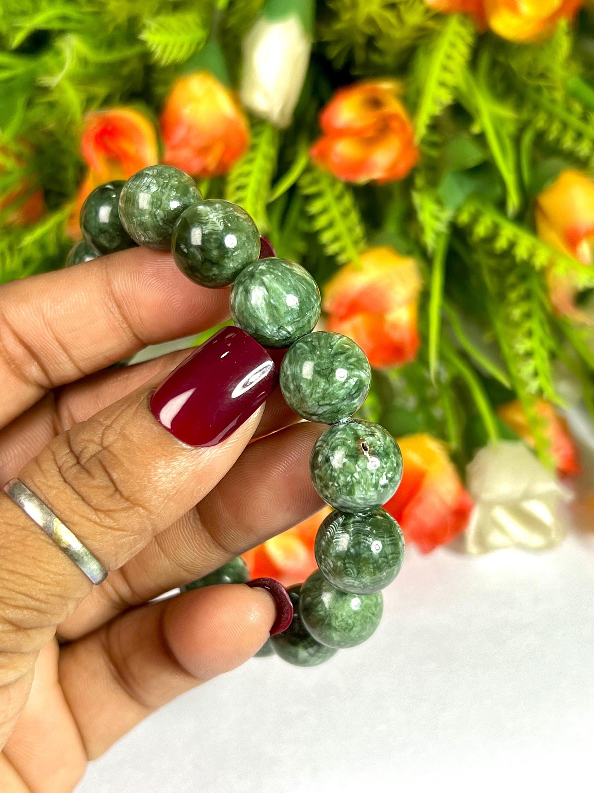 12 MM Seraphinite Stone Bracelet l Stretchable Bracelet l Unisex Bracelet