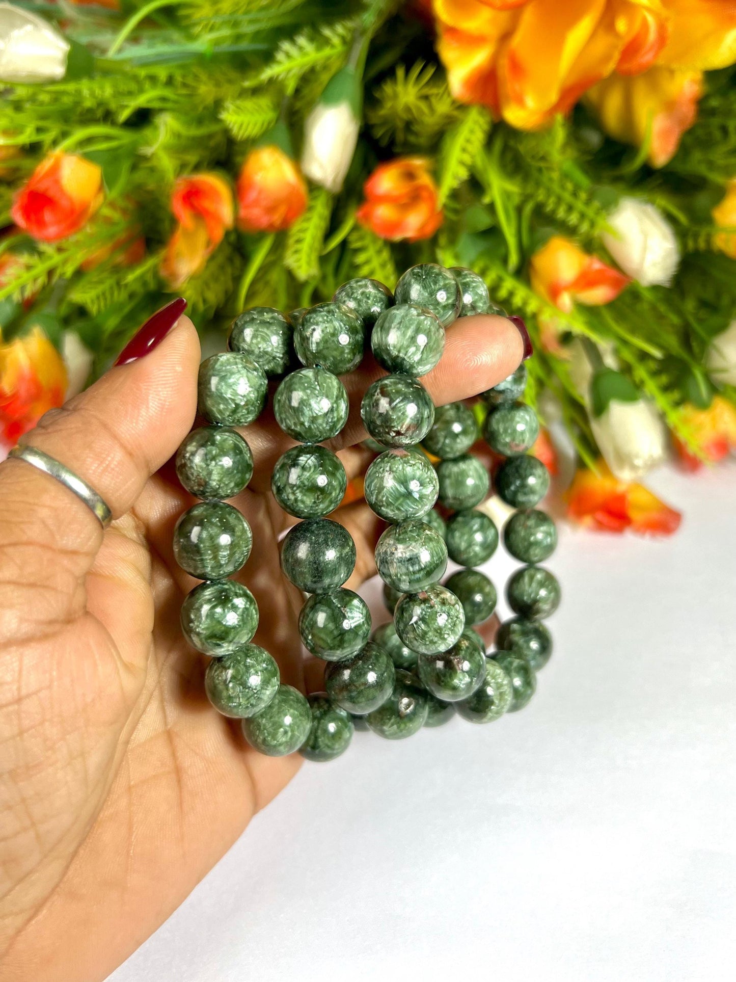 12 MM Seraphinite Stone Bracelet l Stretchable Bracelet l Unisex Bracelet