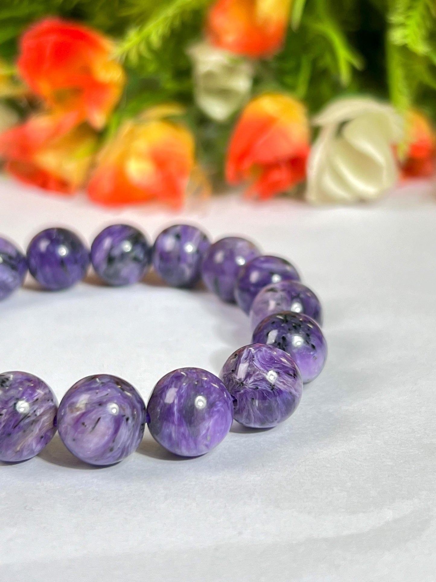 12 MM Charoite Stone Bracelet l Stretchable Bracelet l Unisex Bracelet