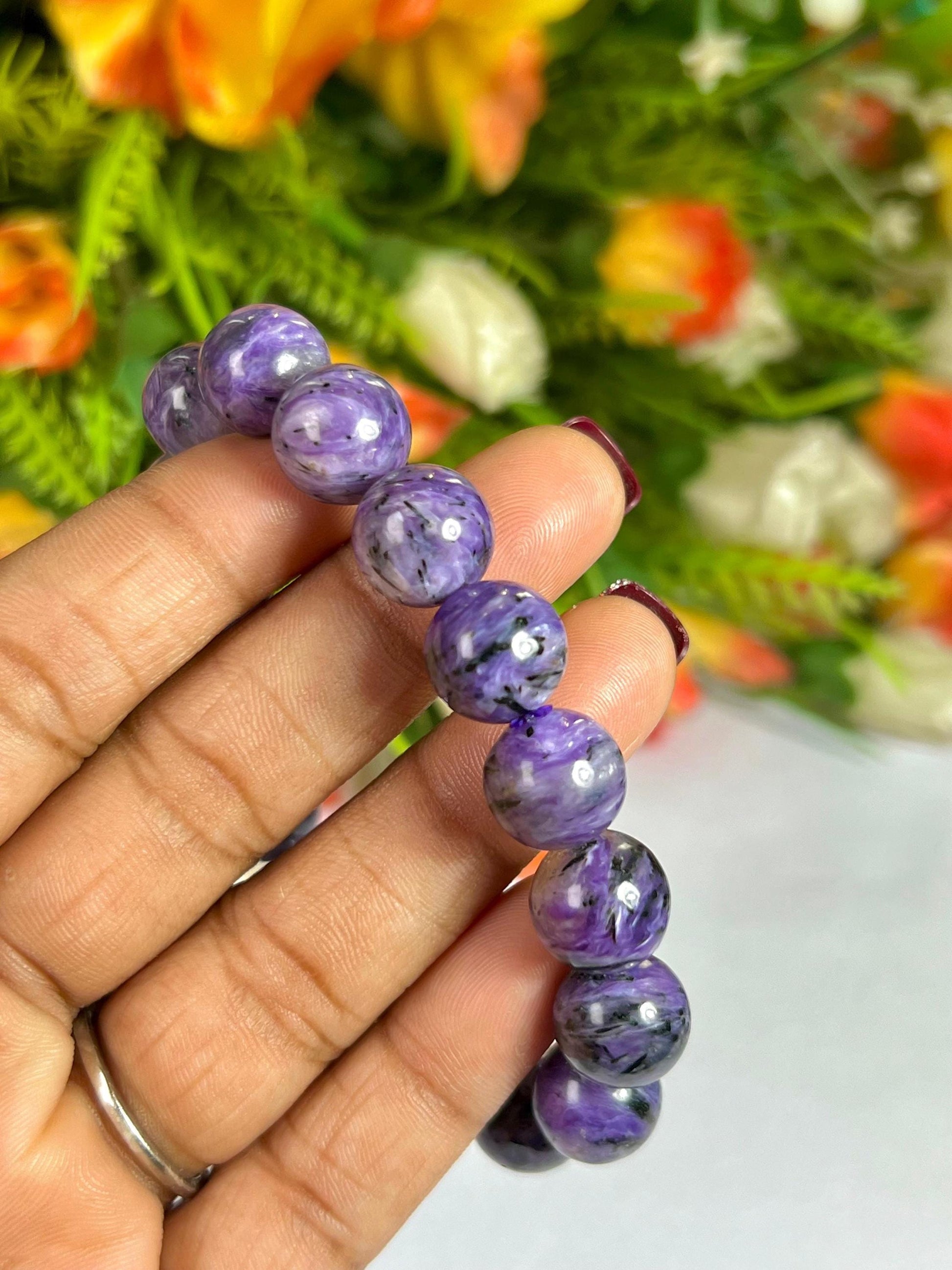 12 MM Charoite Stone Bracelet l Stretchable Bracelet l Unisex Bracelet