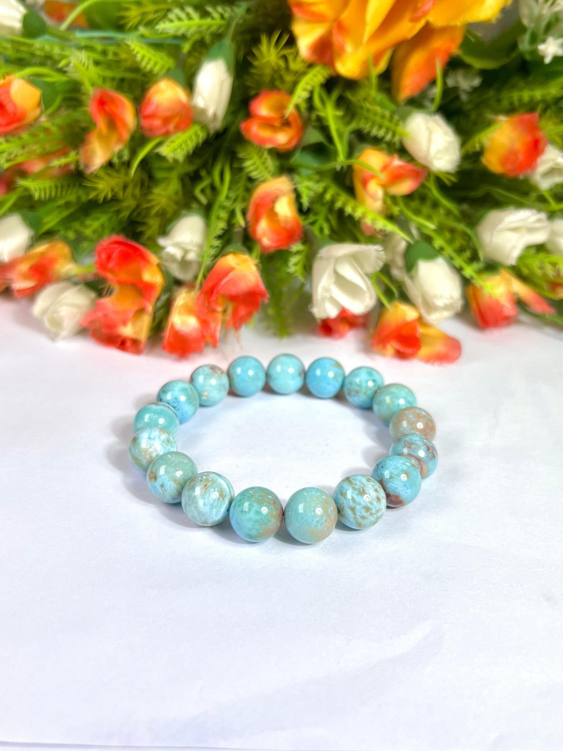 12 MM Dominican Republic Larimar Stone Bracelet l Stretchable Bracelet l Unisex Bracelet