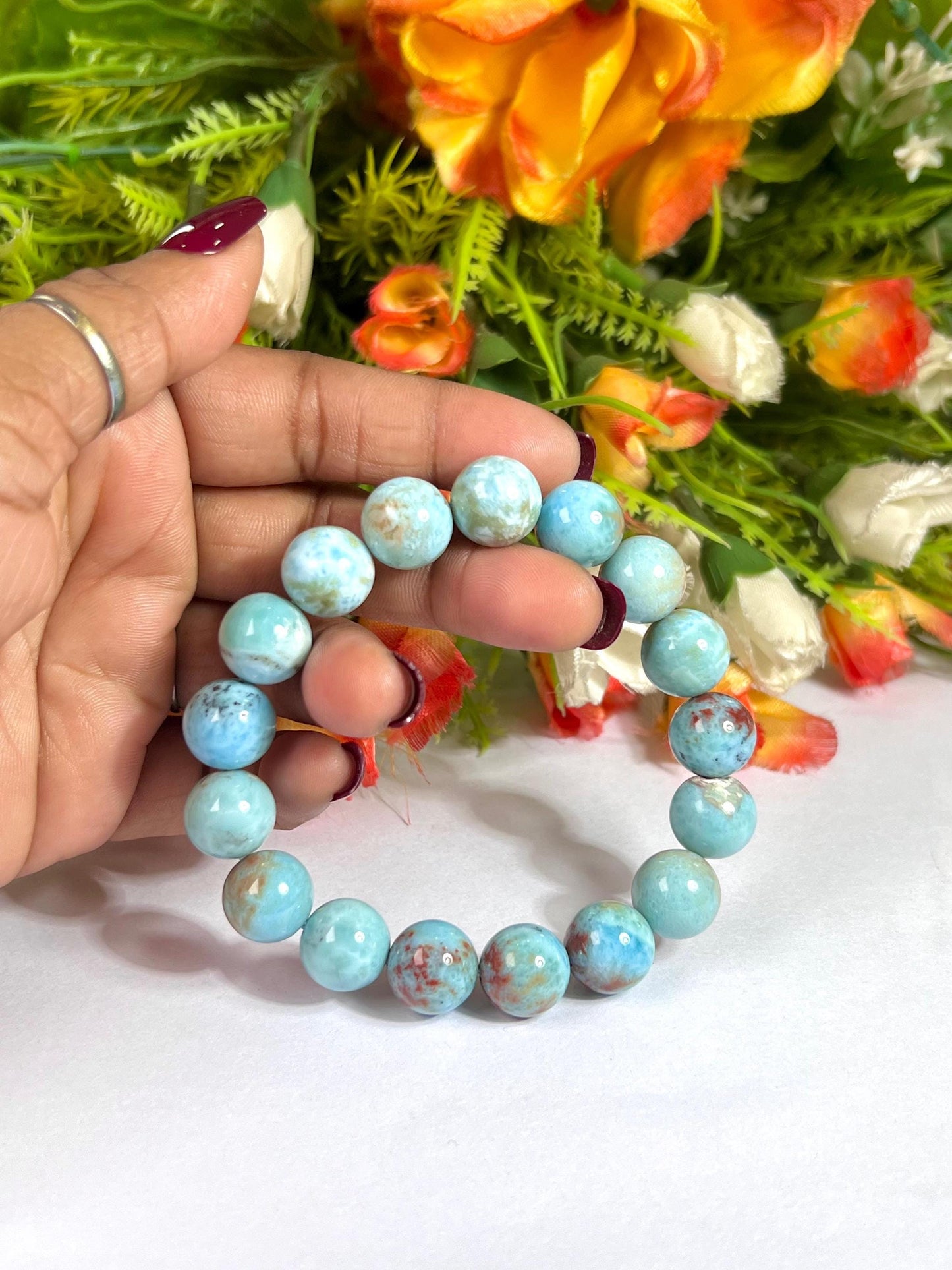 12 MM Dominican Republic Larimar Stone Bracelet l Stretchable Bracelet l Unisex Bracelet