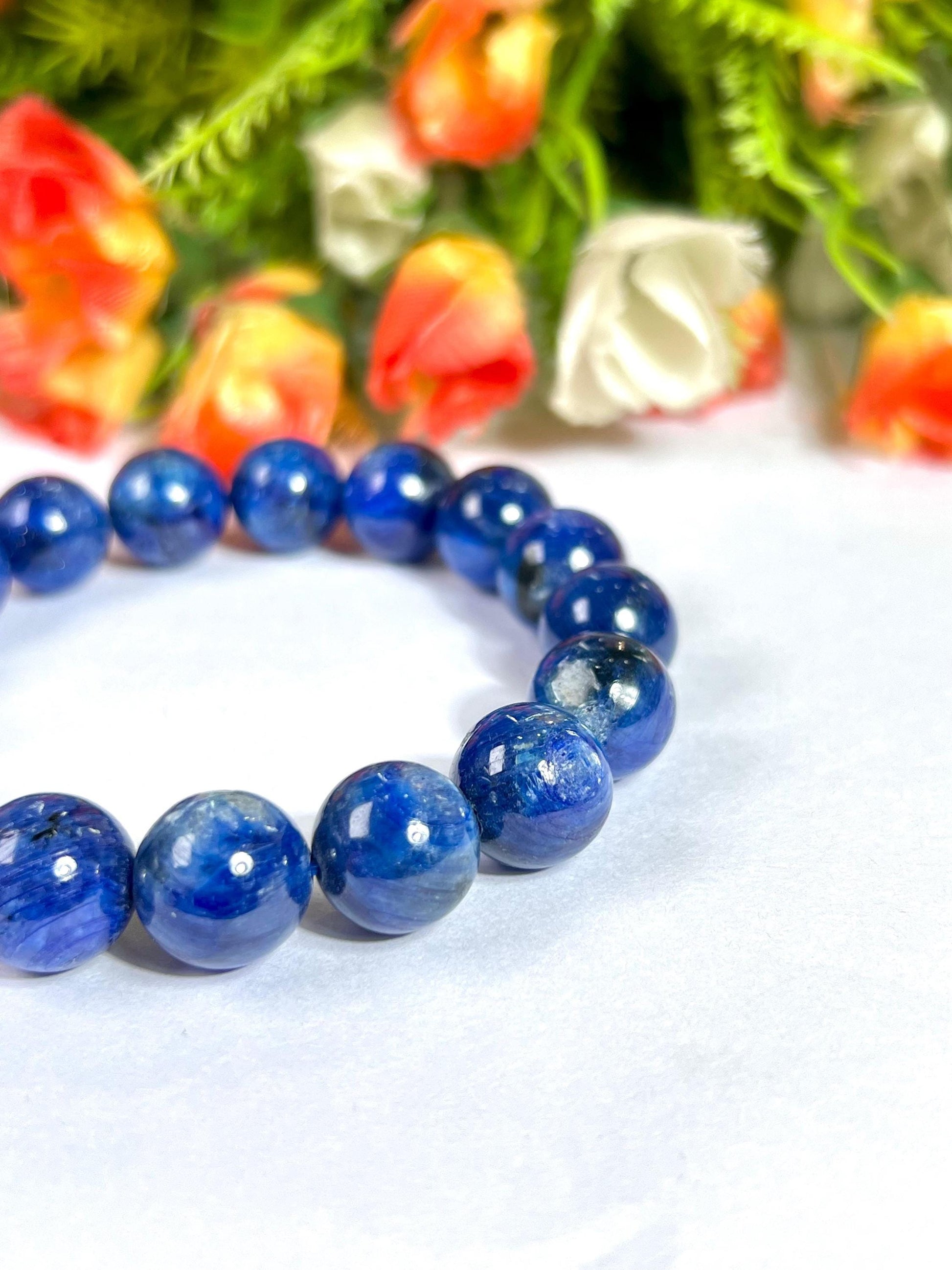 13 MM  Blue Kyanite Stone Bracelet l Stretchable Bracelet l Unisex Bracelet