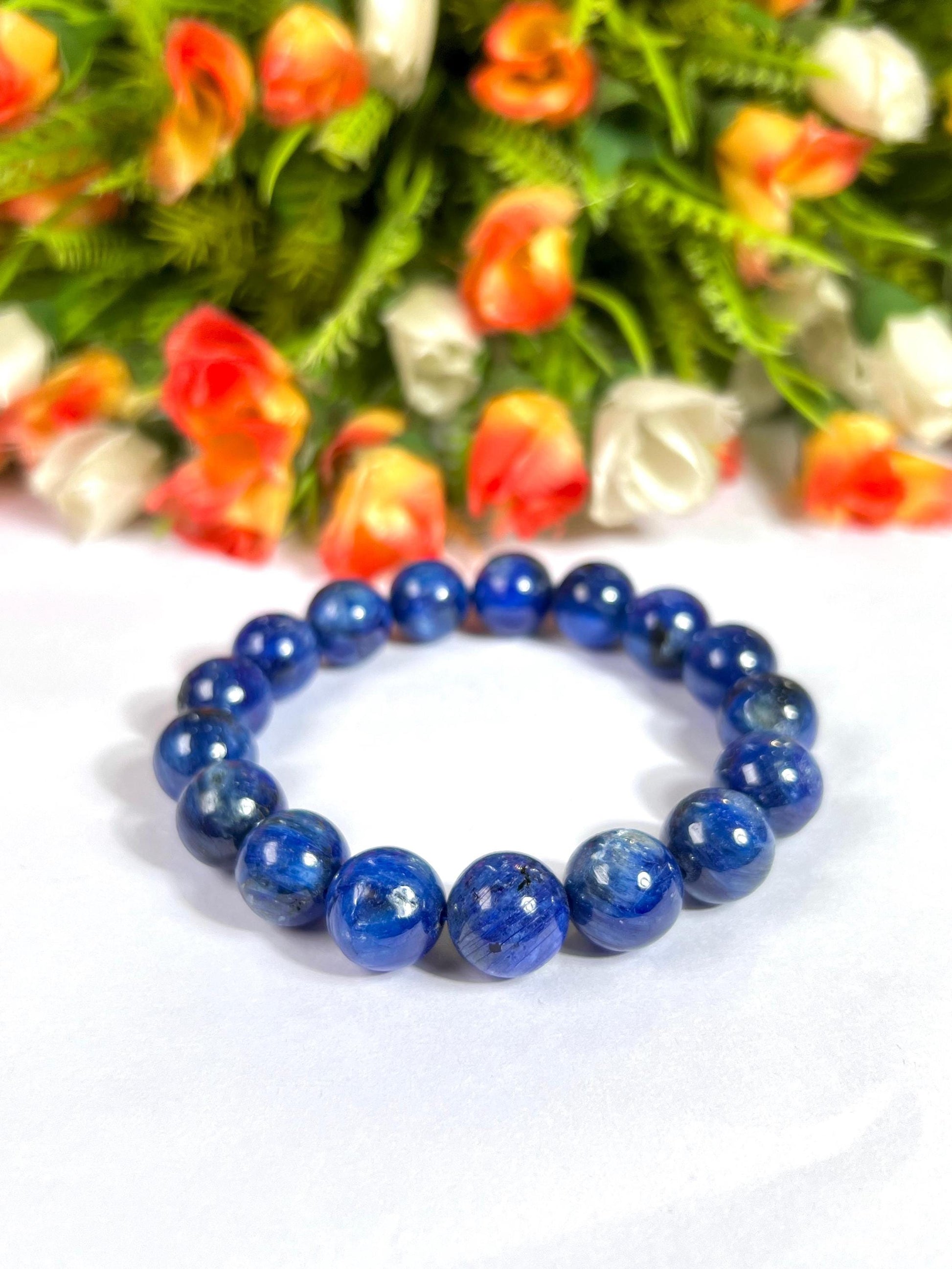 13 MM  Blue Kyanite Stone Bracelet l Stretchable Bracelet l Unisex Bracelet
