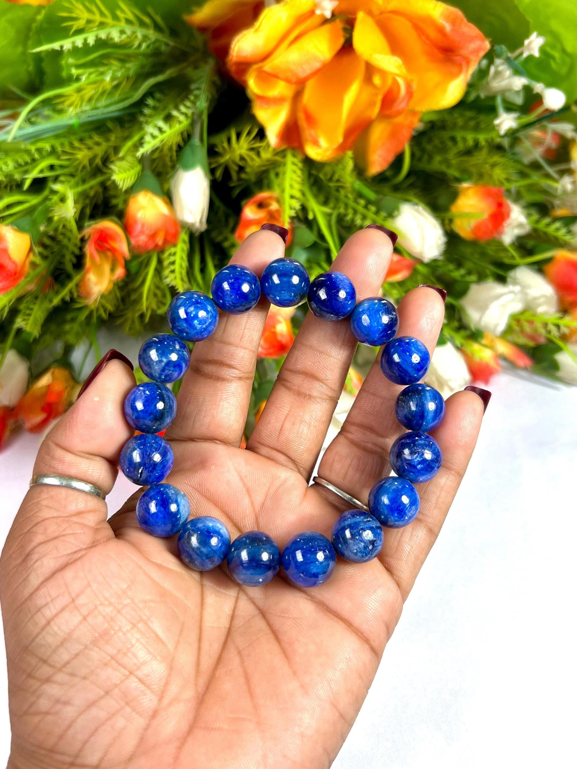 13 MM  Blue Kyanite Stone Bracelet l Stretchable Bracelet l Unisex Bracelet