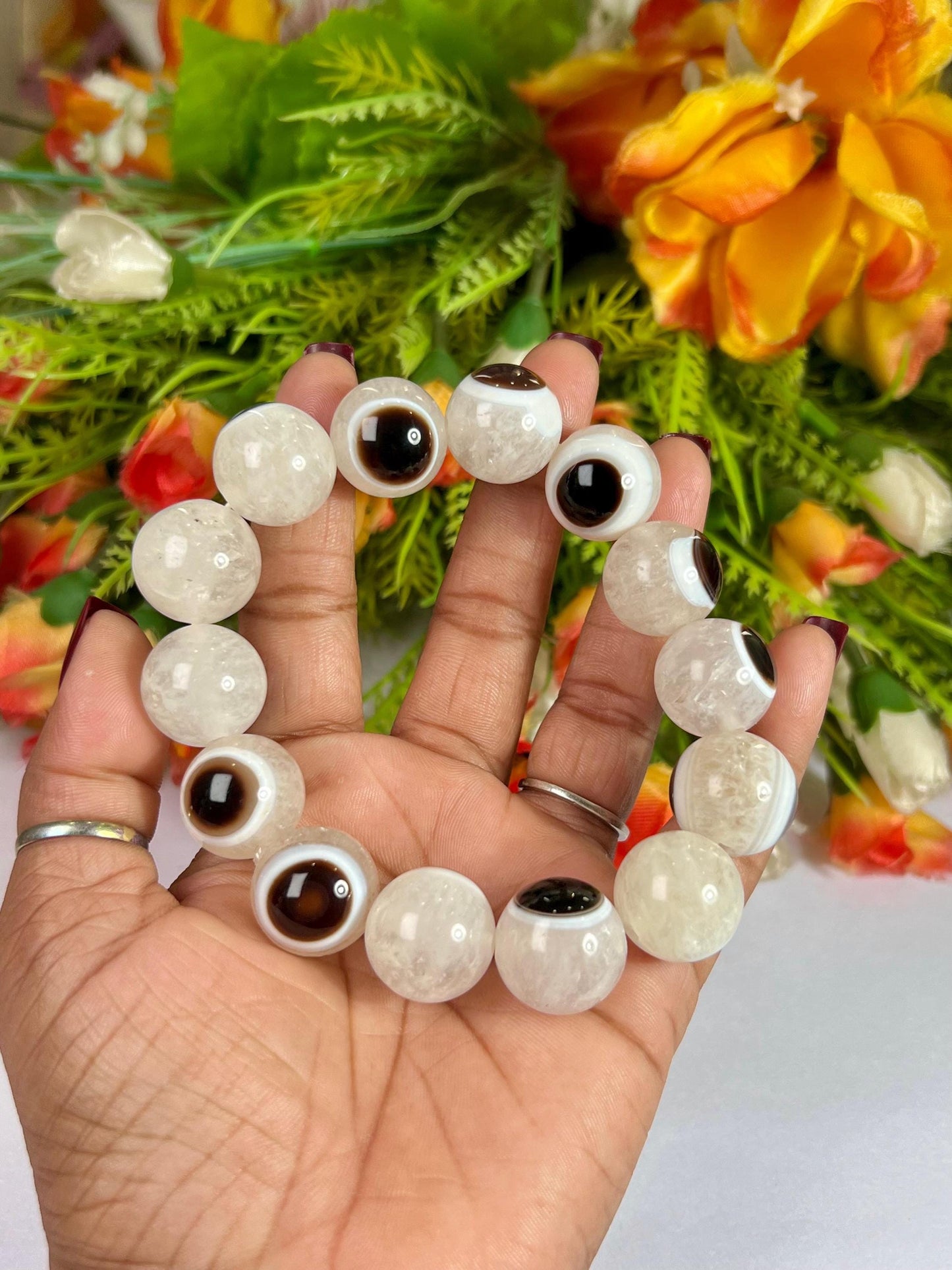 18 MM Gobi Agate Stone Eye Bracelet l Stretchable Bracelet l Unisex Bracelet