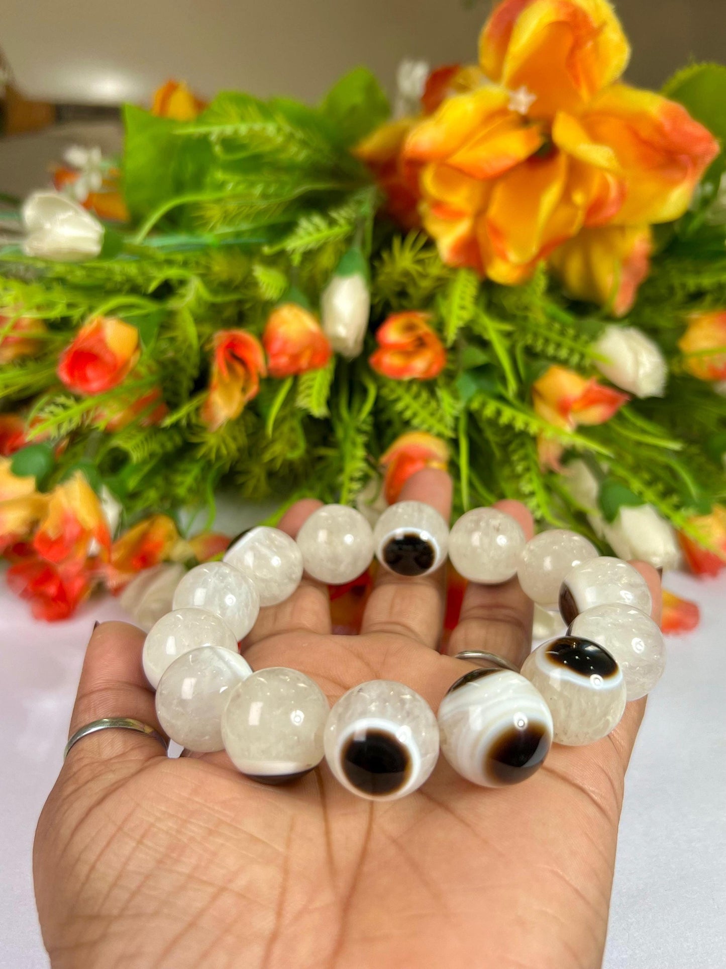 18 MM Gobi Agate Stone Eye Bracelet l Stretchable Bracelet l Unisex Bracelet