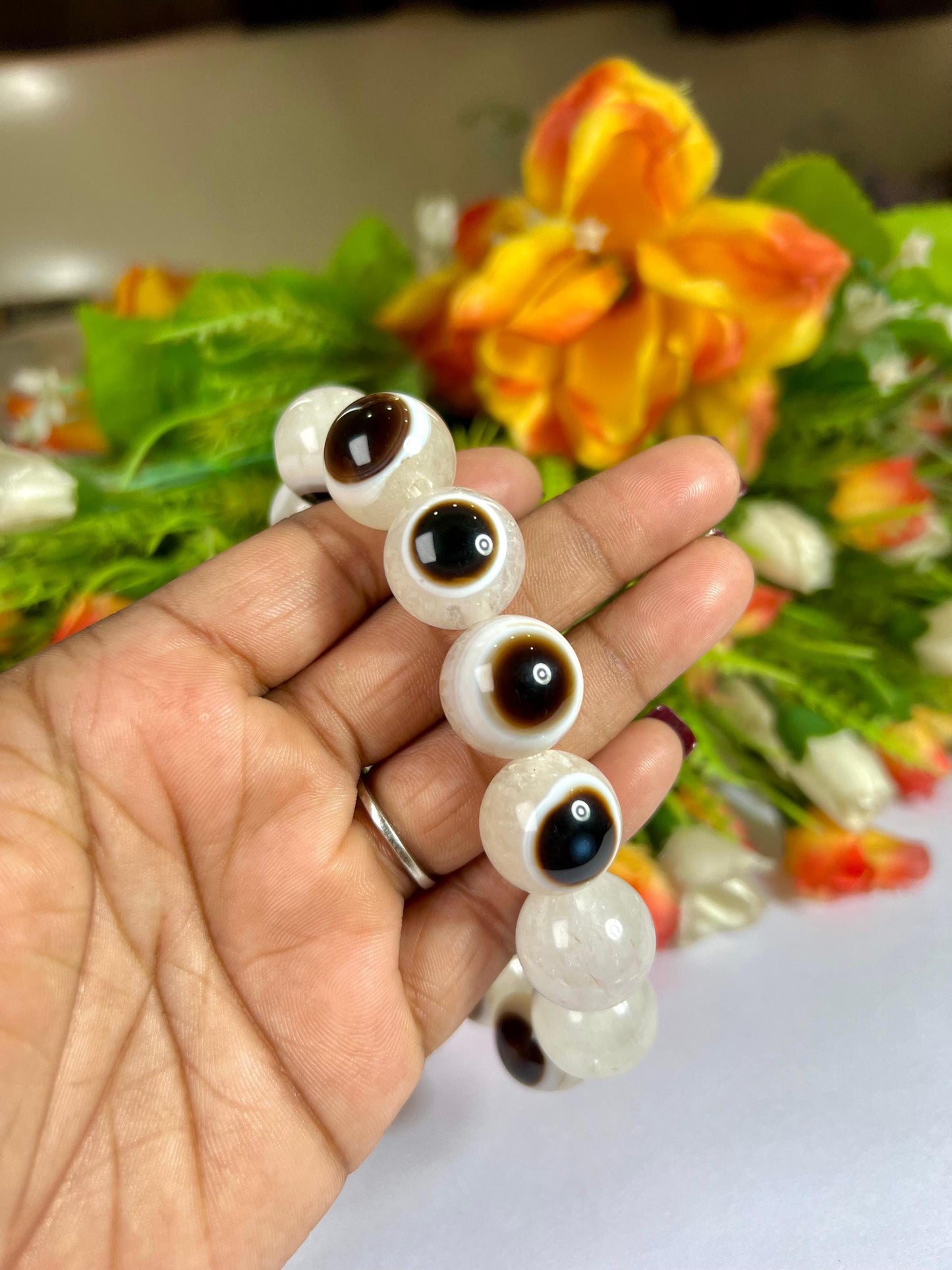 18 MM Gobi Agate Stone Eye Bracelet l Stretchable Bracelet l Unisex Bracelet