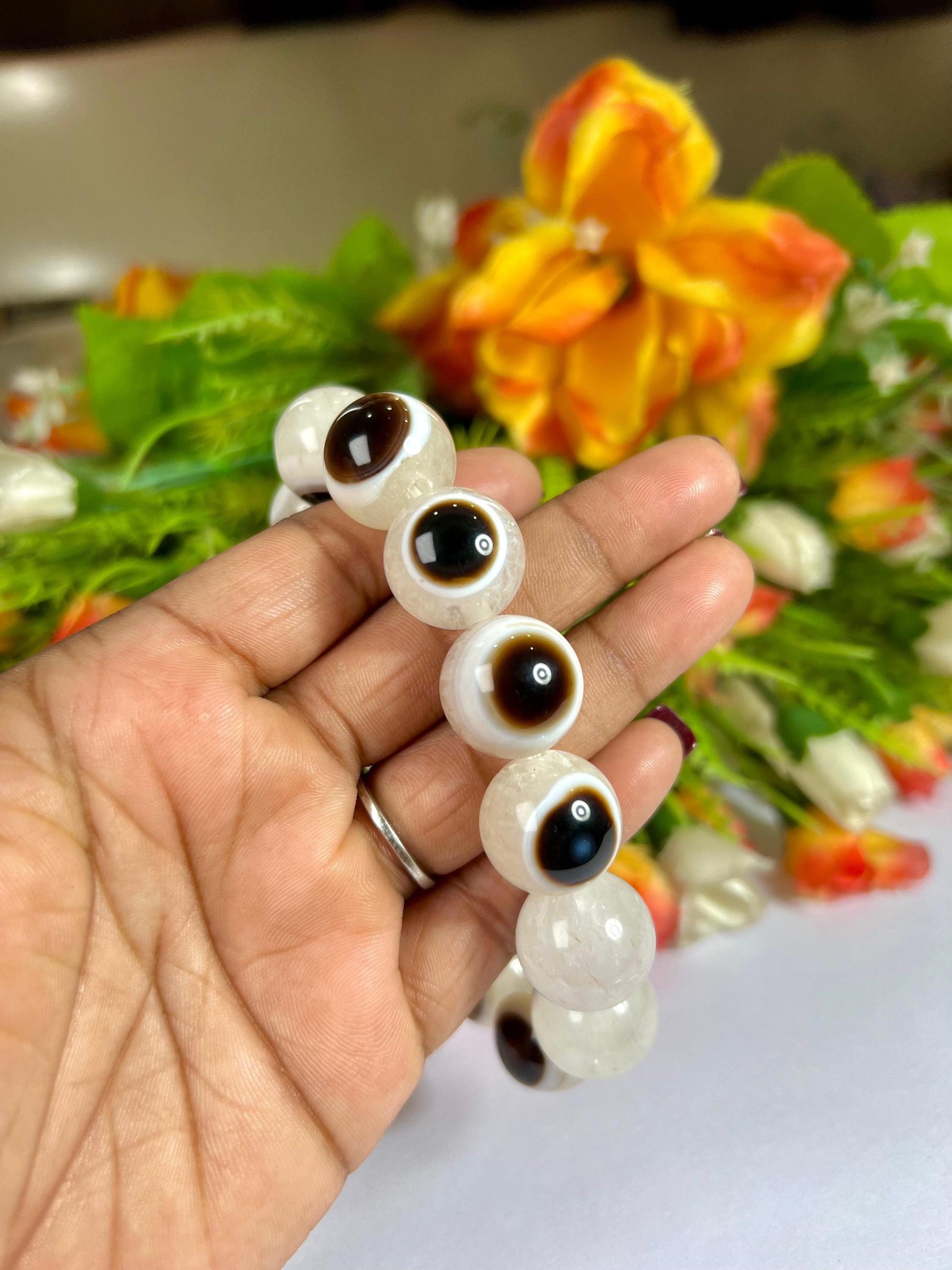 18 MM Gobi Agate Stone Eye Bracelet l Stretchable Bracelet l Unisex Bracelet