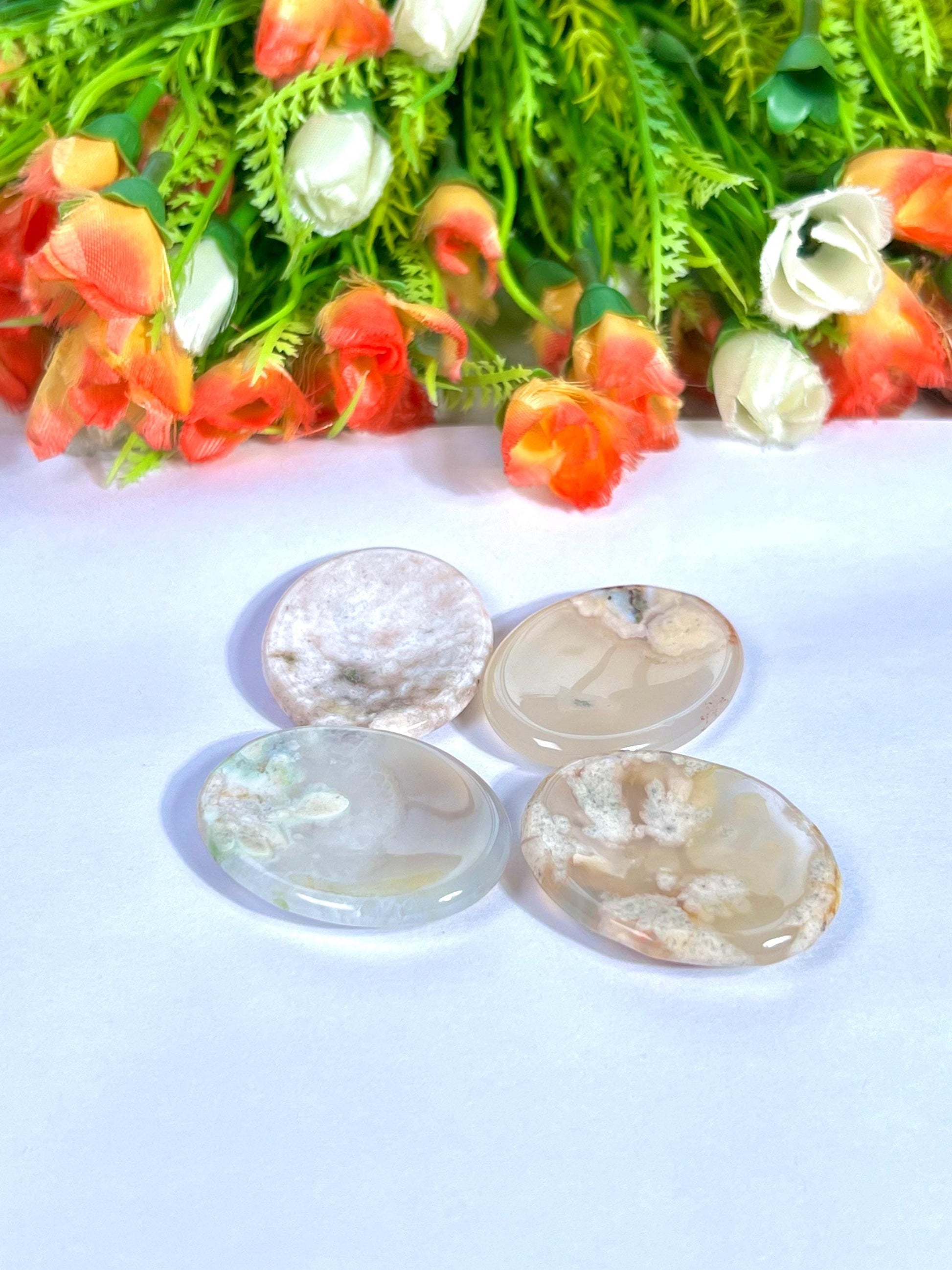 Pink Flower Agate Stone Worry Stone – Crystal Worry Stone – Pocket Stone – Healing Crystal - 4cmx3cm Thumb Stone One (1) Piece