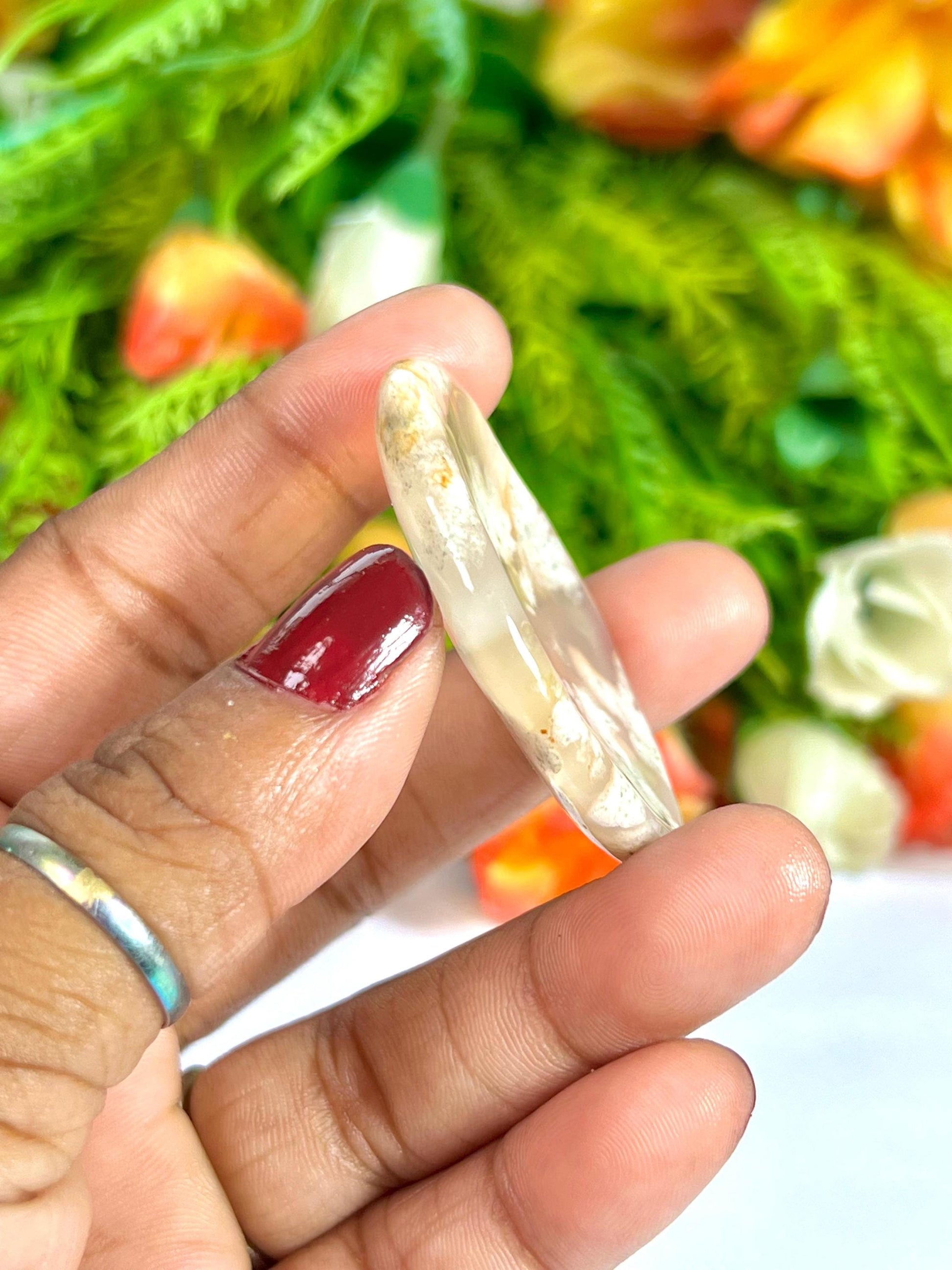 Pink Flower Agate Stone Worry Stone – Crystal Worry Stone – Pocket Stone – Healing Crystal - 4cmx3cm Thumb Stone One (1) Piece