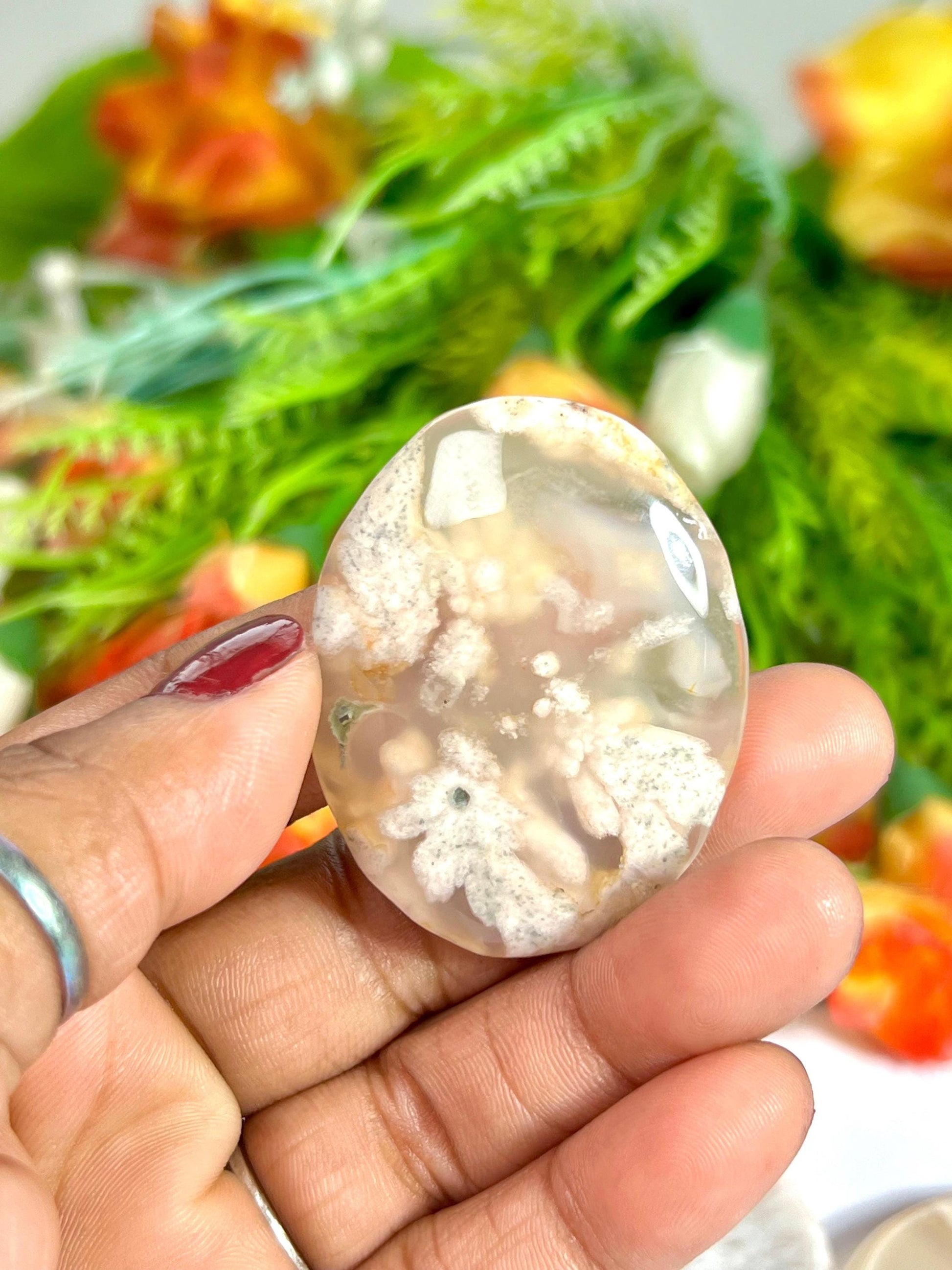 Pink Flower Agate Stone Worry Stone – Crystal Worry Stone – Pocket Stone – Healing Crystal - 4cmx3cm Thumb Stone One (1) Piece