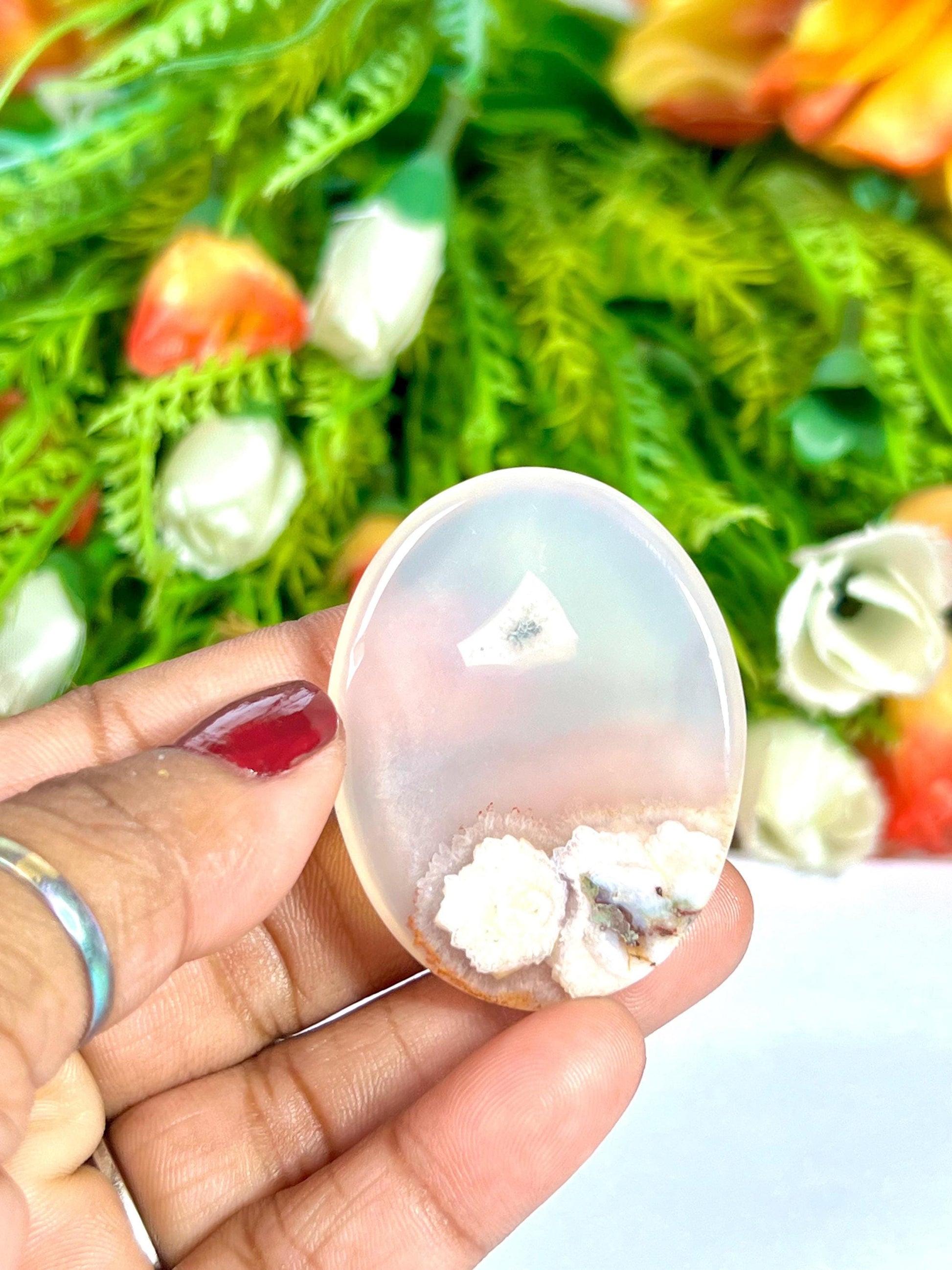 Pink Flower Agate Stone Worry Stone – Crystal Worry Stone – Pocket Stone – Healing Crystal - 4cmx3cm Thumb Stone One (1) Piece