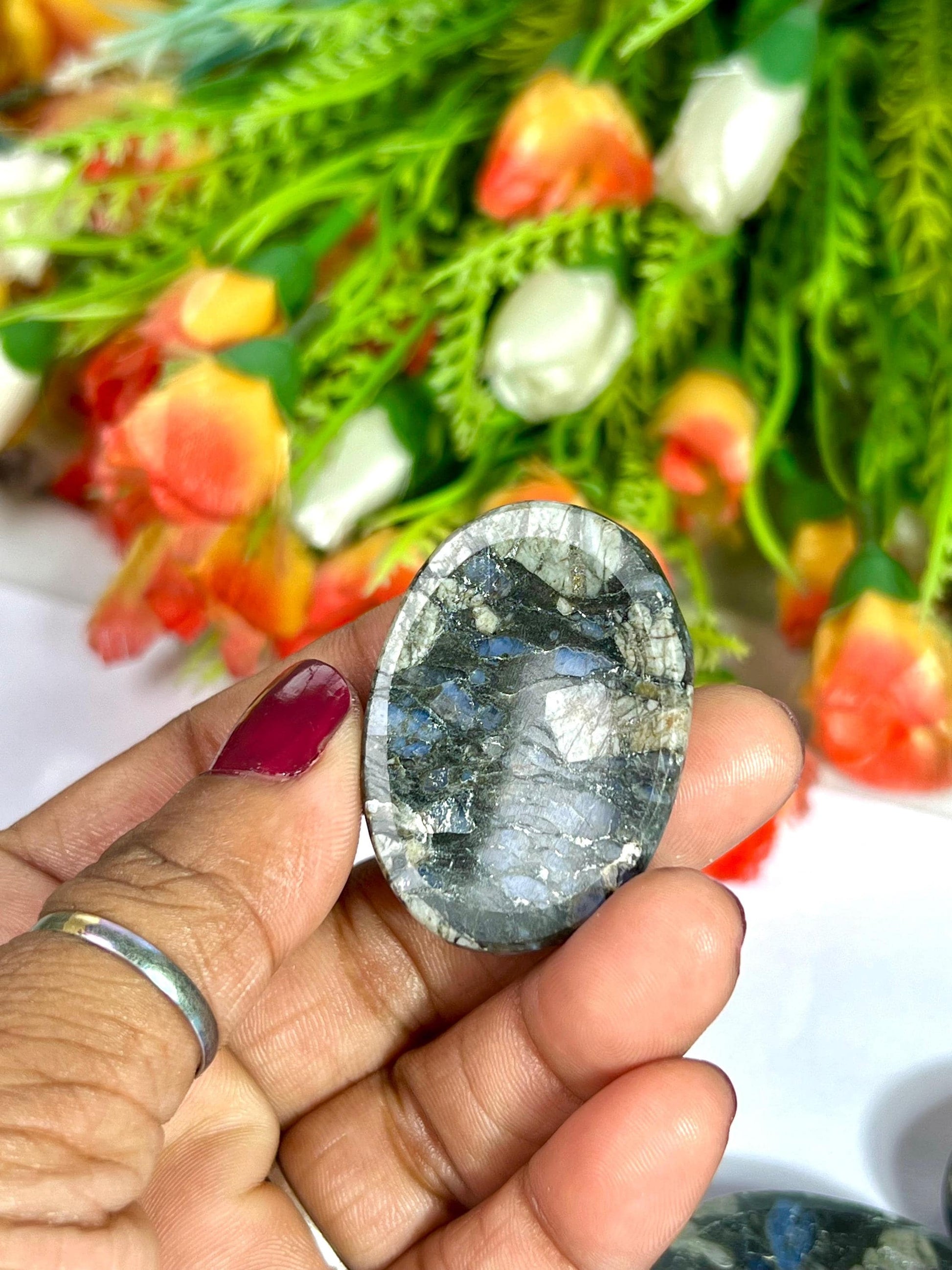 Blue Liberite Stone / Que Sera Stone Worry Stone – Crystal Worry Stone – Pocket Stone – Healing Crystal - 4cmx3cm Thumb Stone One (1) Piece