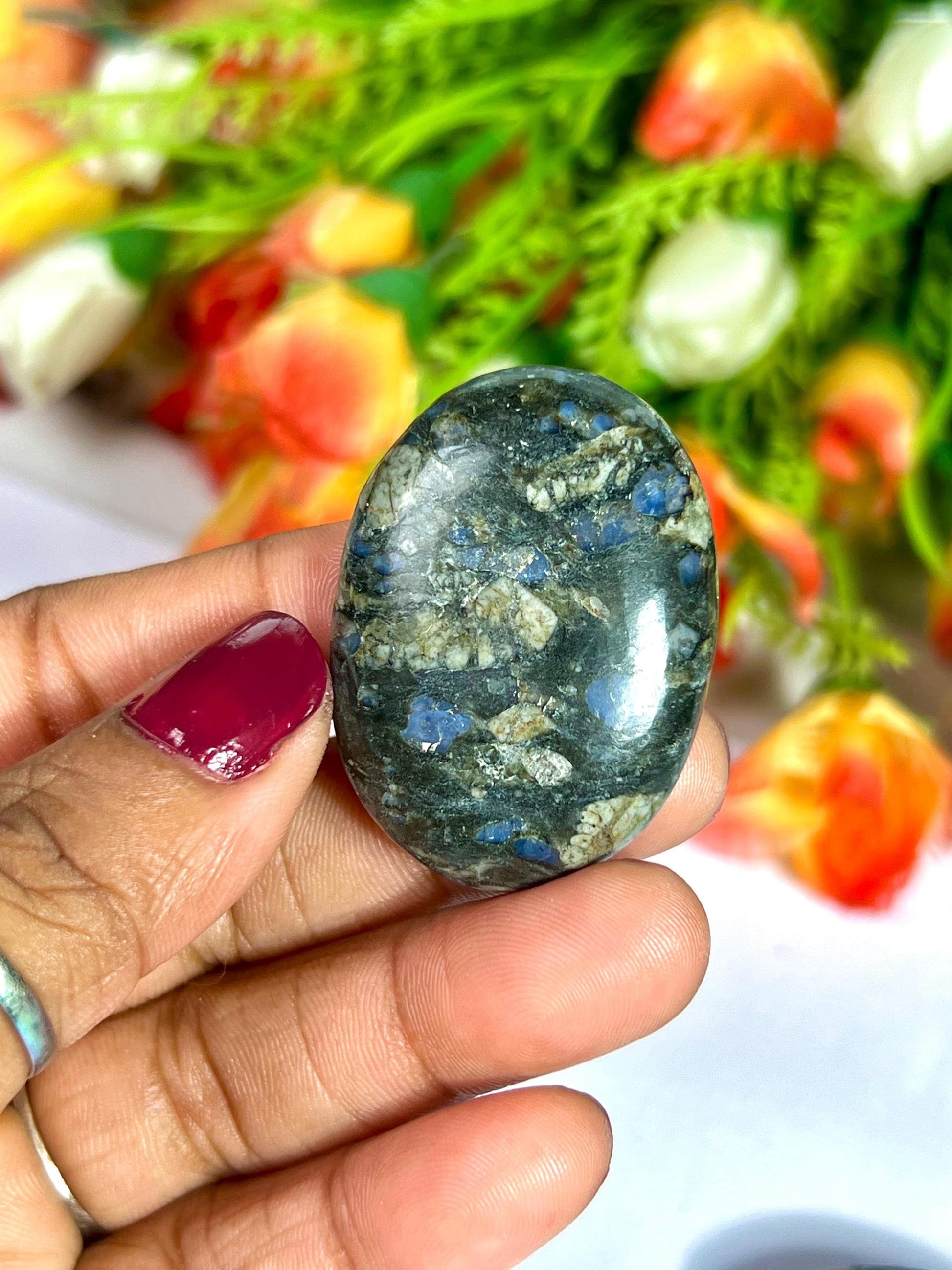 Blue Liberite Stone / Que Sera Stone Worry Stone – Crystal Worry Stone – Pocket Stone – Healing Crystal - 4cmx3cm Thumb Stone One (1) Piece