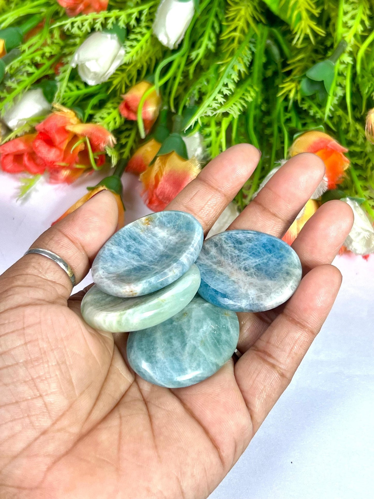 Aquamarine Stone Worry Stone – Crystal Worry Stone – Pocket Stone – Healing Crystal - 4cmx3cm Thumb Stone One (1) Piece