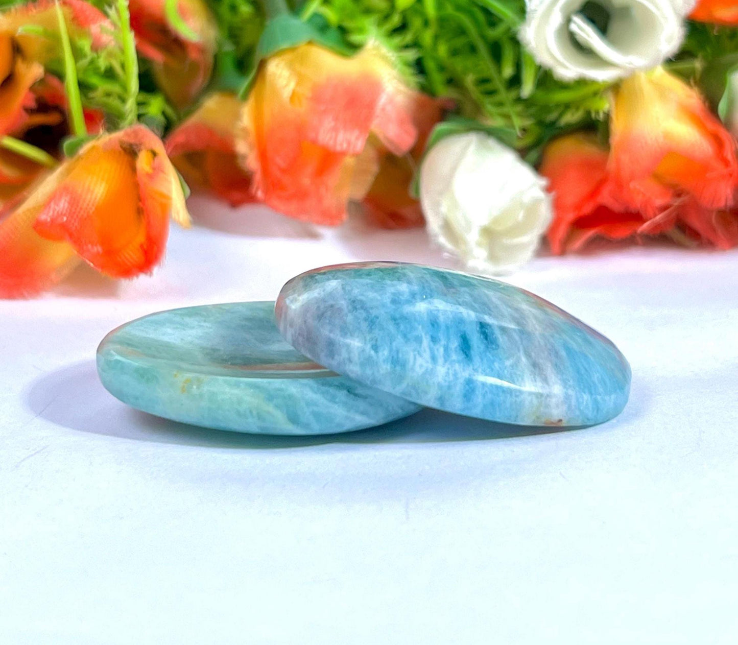 Aquamarine Stone Worry Stone – Crystal Worry Stone – Pocket Stone – Healing Crystal - 4cmx3cm Thumb Stone One (1) Piece