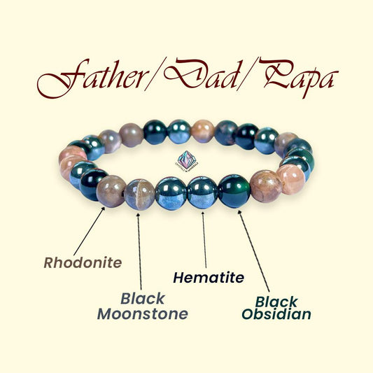 For Father / Dad / Papa Bracelet l Rhodonite , Black Moonstone , Hematite, Black Obsidian Stone 8 MM Beads Bracelet
