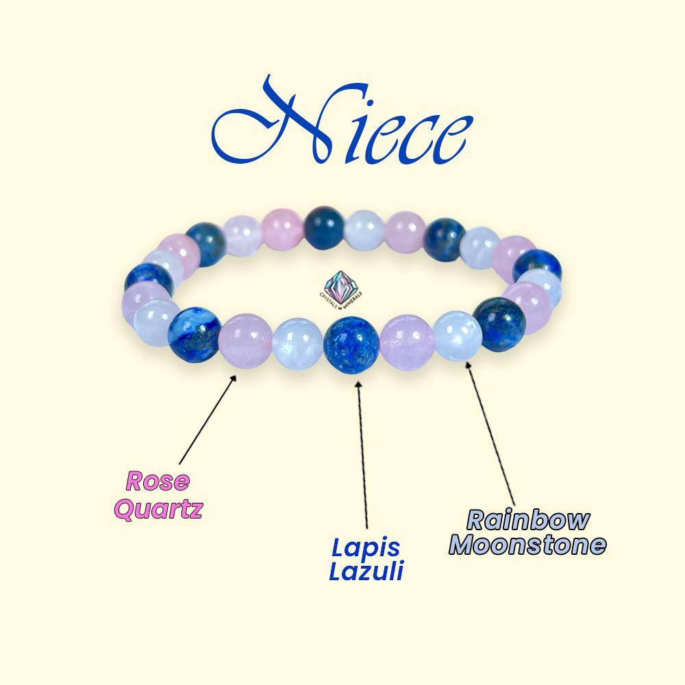 For Niece Bracelet l Rose Quartz , Lapis Lazuli , Rainbow Moonstone  8 MM Beads Bracelet
