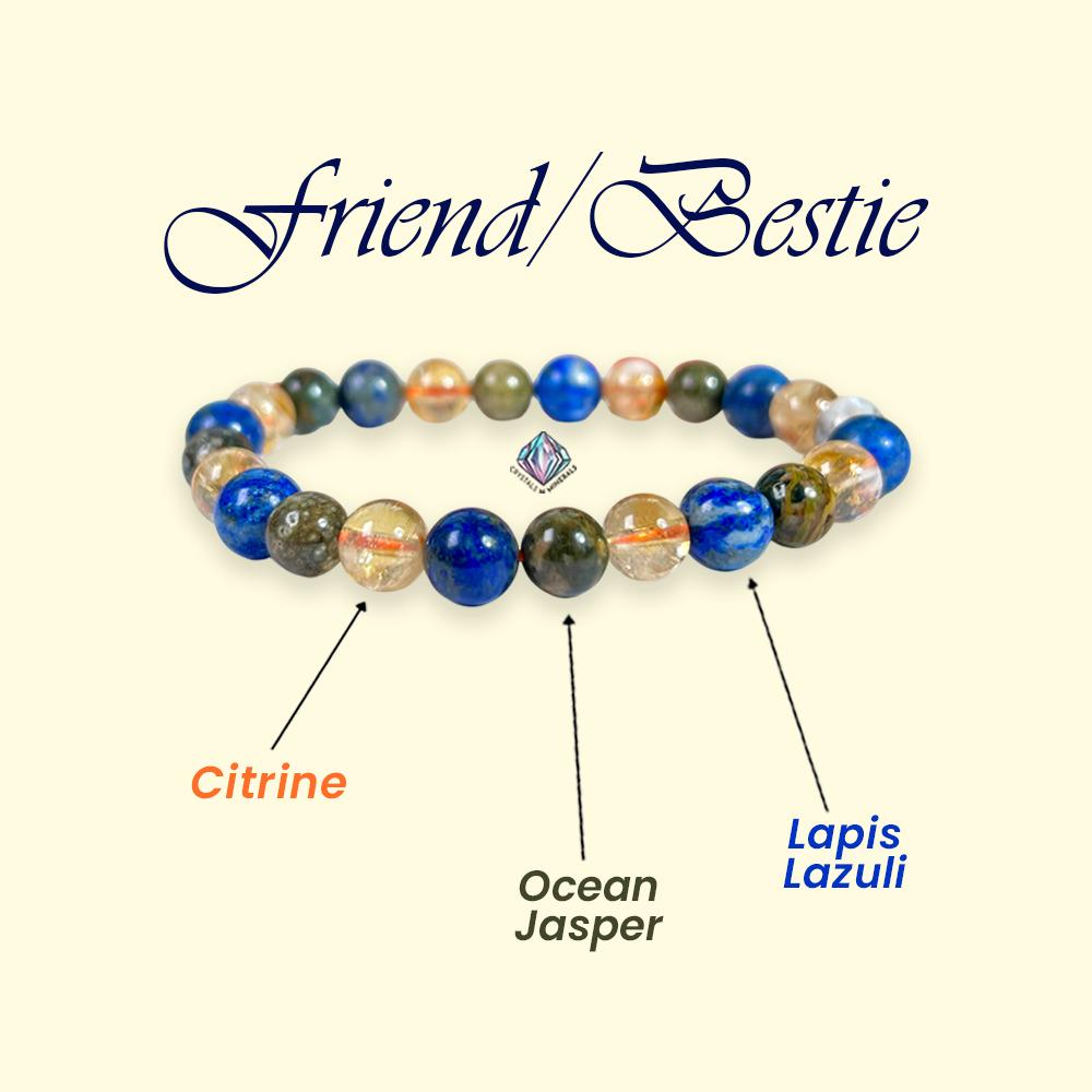 For Friend / Bestie Bracelet l Citrine , Ocean Jasper, Lapis Lazuli Stone 8 MM Beads Bracelet