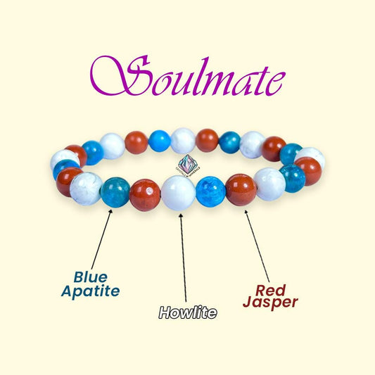For Soulmate Bracelet l Blue Apatite , Howlite , Red Jasper Stone  8 MM Beads Bracelet