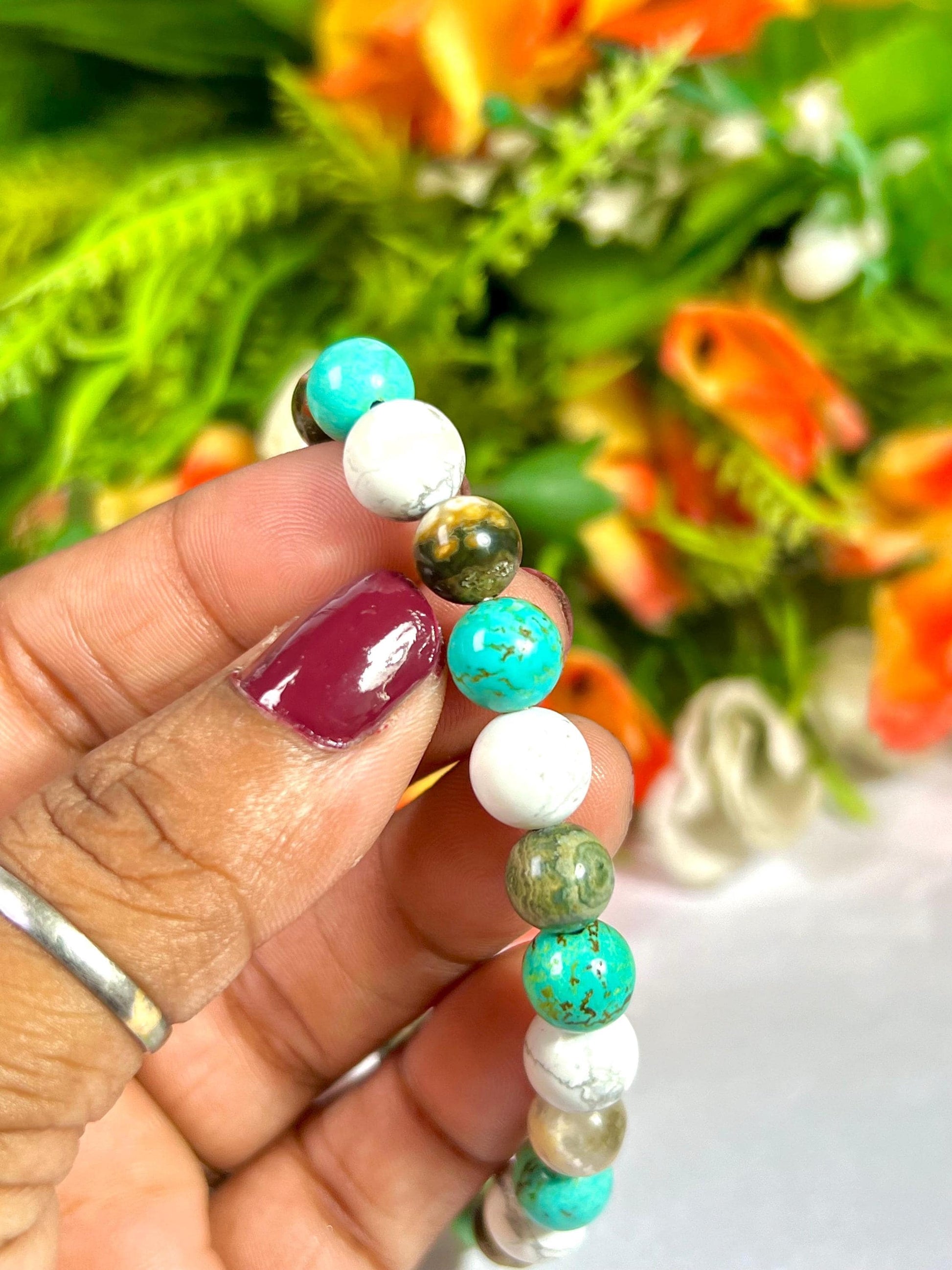 For Cousin Bracelet l Ocean Jasper , Howlite , Howlite Turquoise Stone  8 MM Beads Bracelet