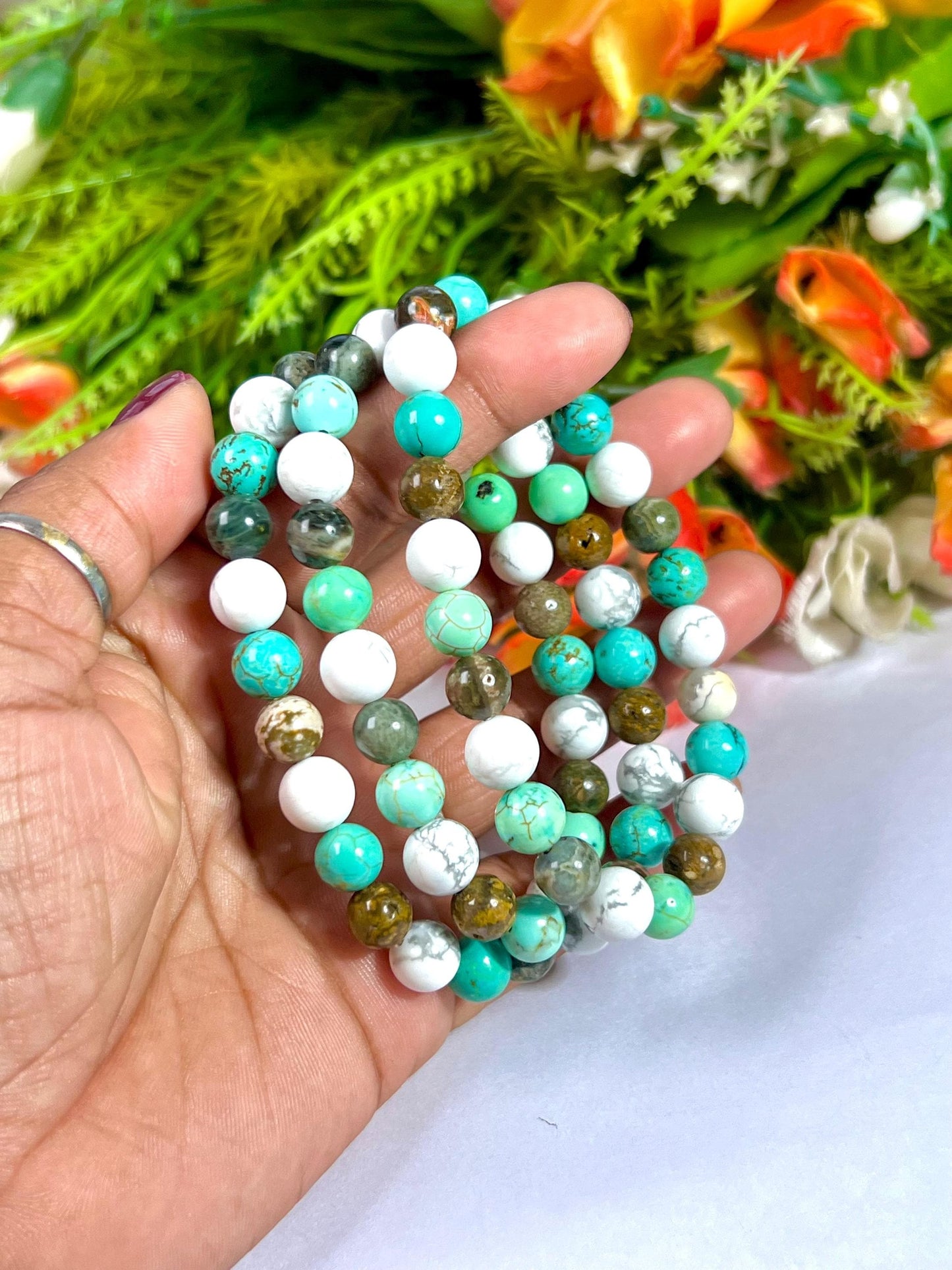 For Cousin Bracelet l Ocean Jasper , Howlite , Howlite Turquoise Stone  8 MM Beads Bracelet