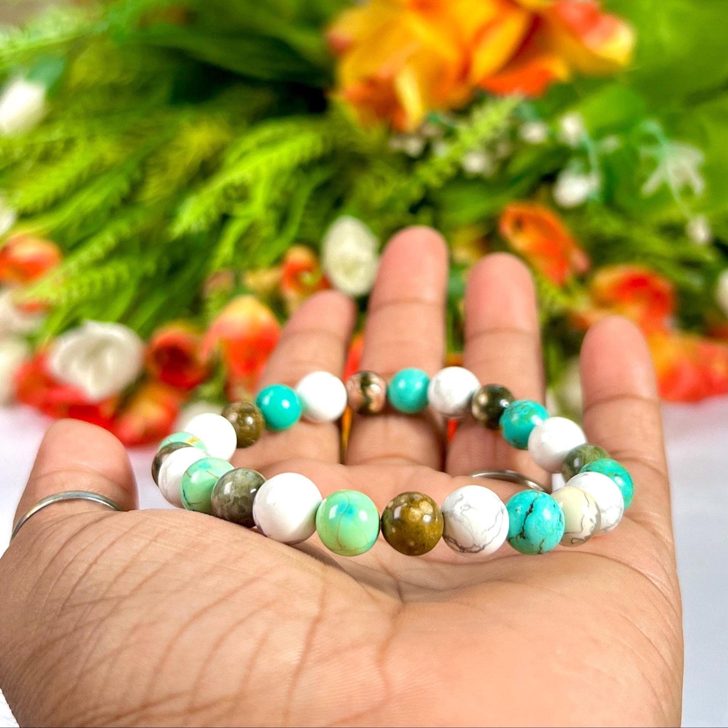 For Cousin Bracelet l Ocean Jasper , Howlite , Howlite Turquoise Stone  8 MM Beads Bracelet
