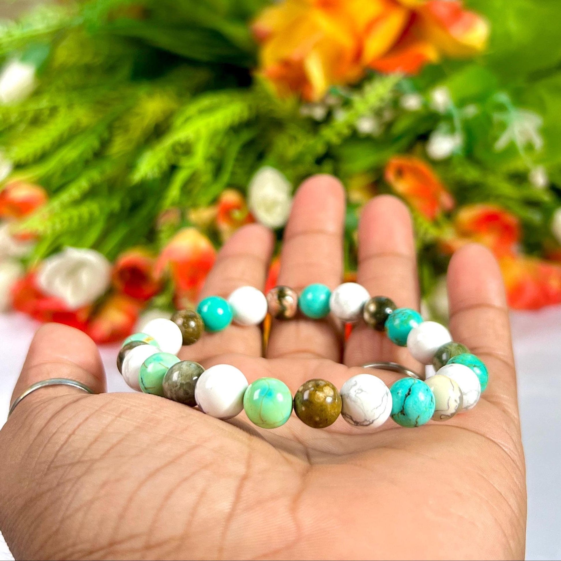 For Cousin Bracelet l Ocean Jasper , Howlite , Howlite Turquoise Stone  8 MM Beads Bracelet
