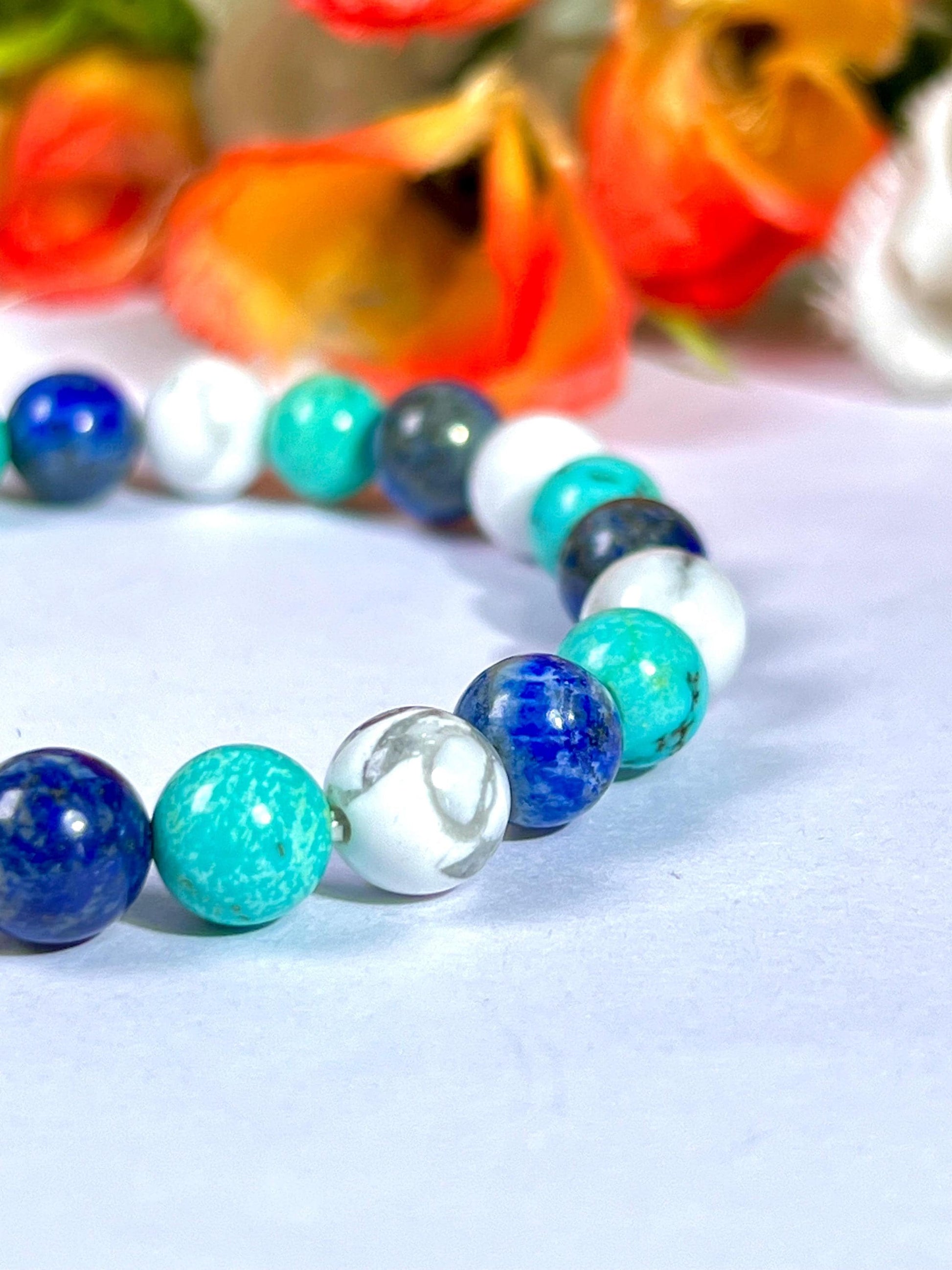 For Grand Son Bracelet l Lapis Lazuli , Howlite , Howlite Turquoise Stone 8 MM Beads Bracelet