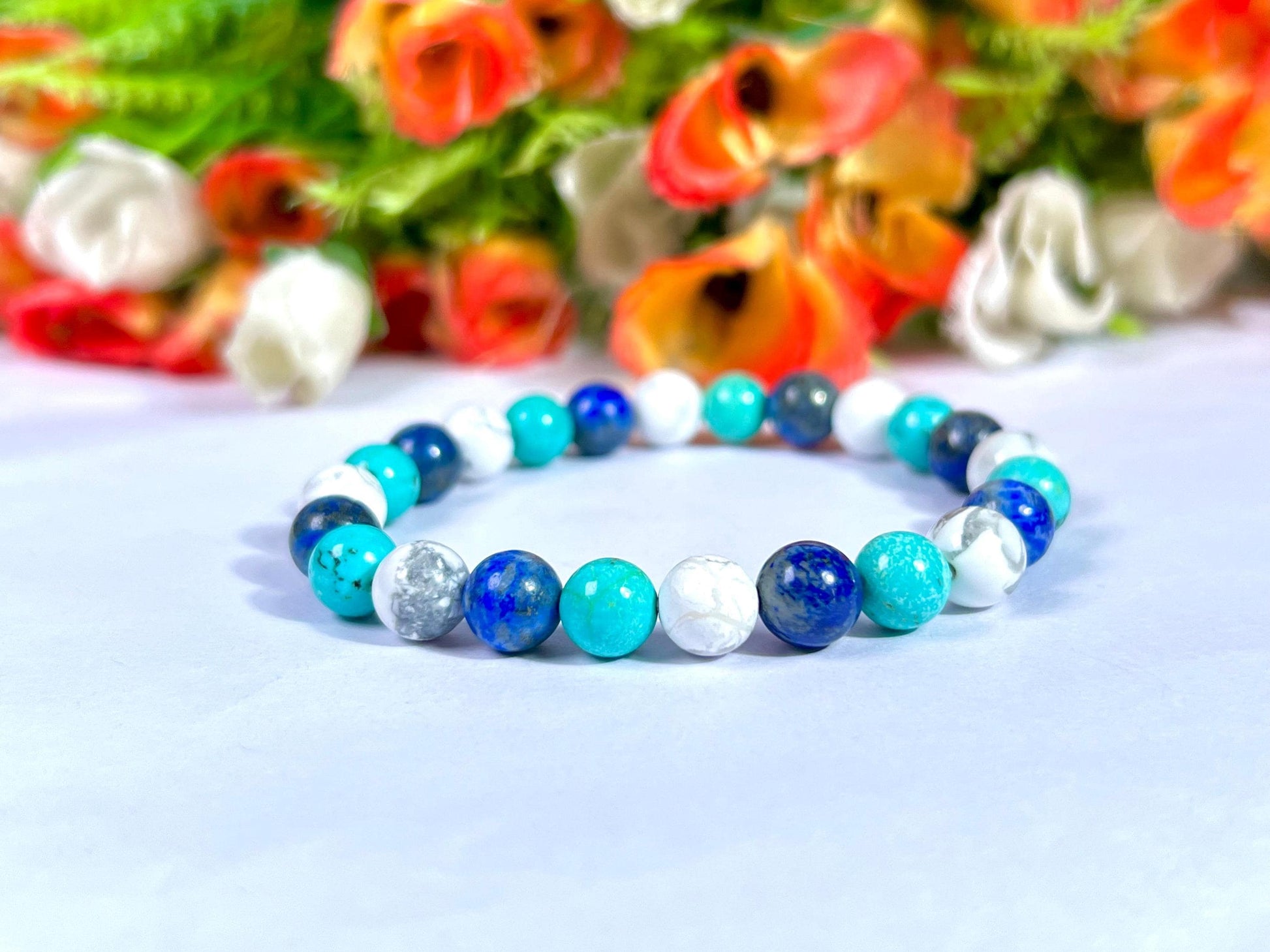 For Grand Son Bracelet l Lapis Lazuli , Howlite , Howlite Turquoise Stone 8 MM Beads Bracelet