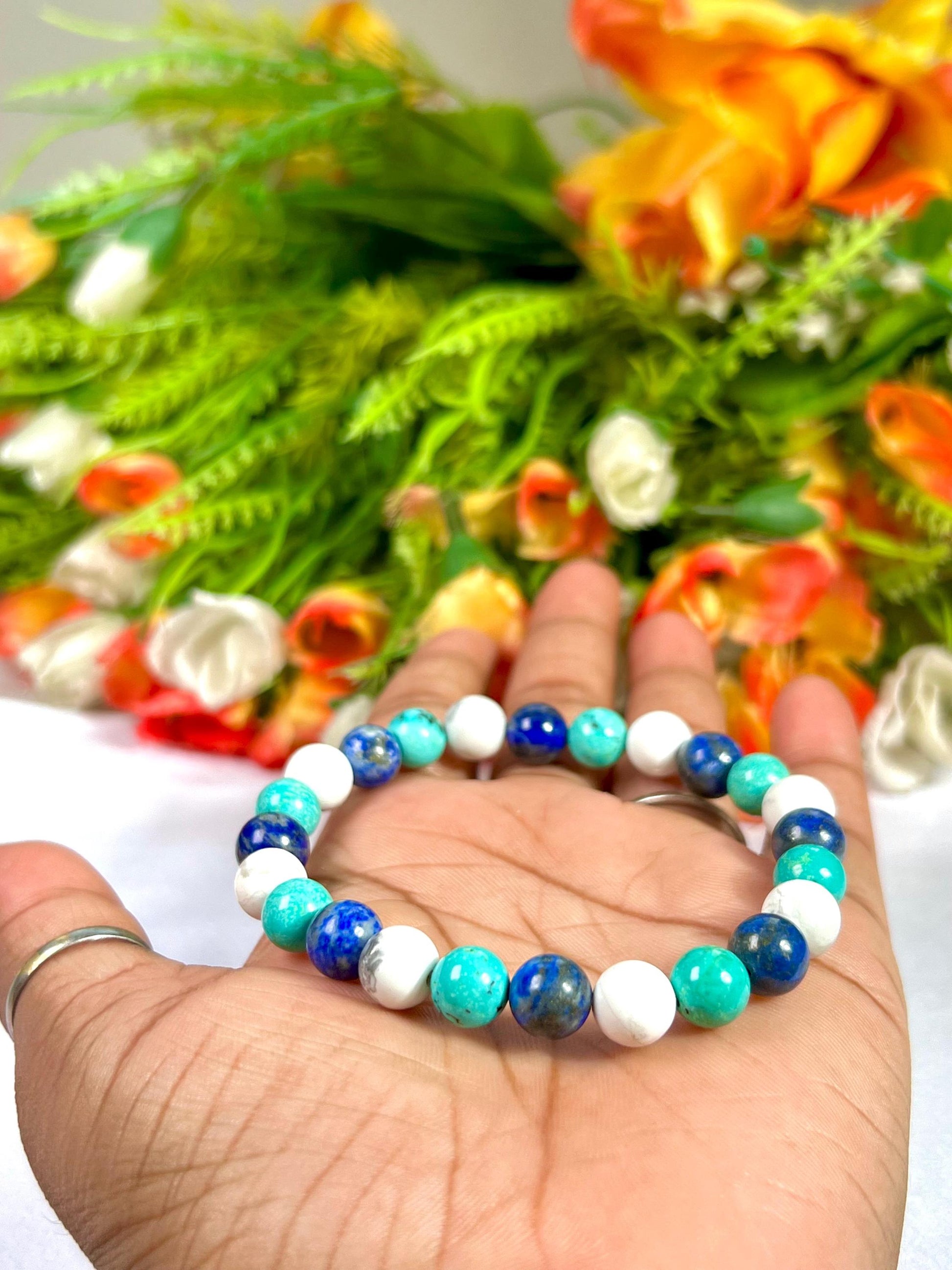 For Grand Son Bracelet l Lapis Lazuli , Howlite , Howlite Turquoise Stone 8 MM Beads Bracelet