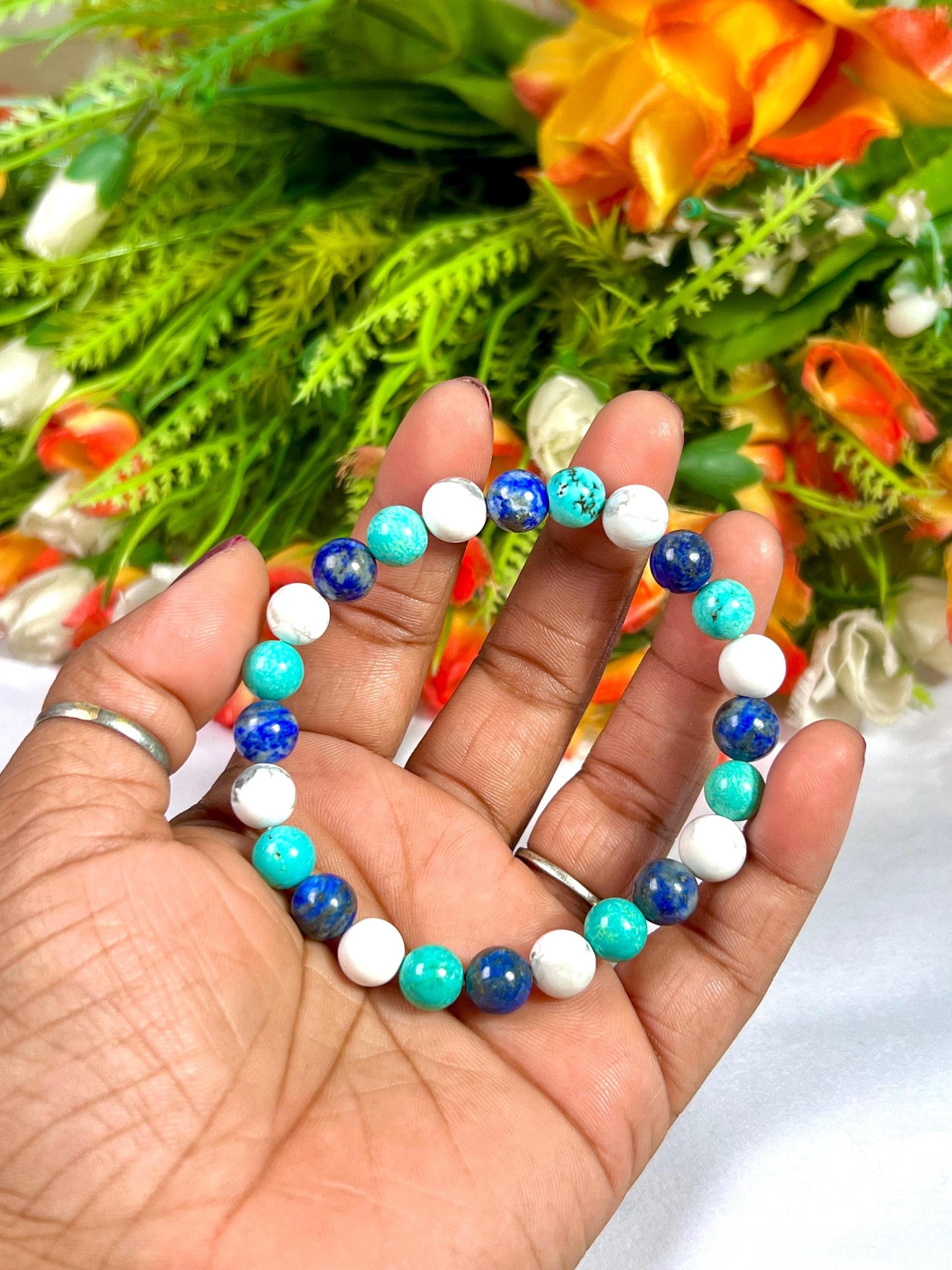 For Grand Son Bracelet l Lapis Lazuli , Howlite , Howlite Turquoise Stone 8 MM Beads Bracelet