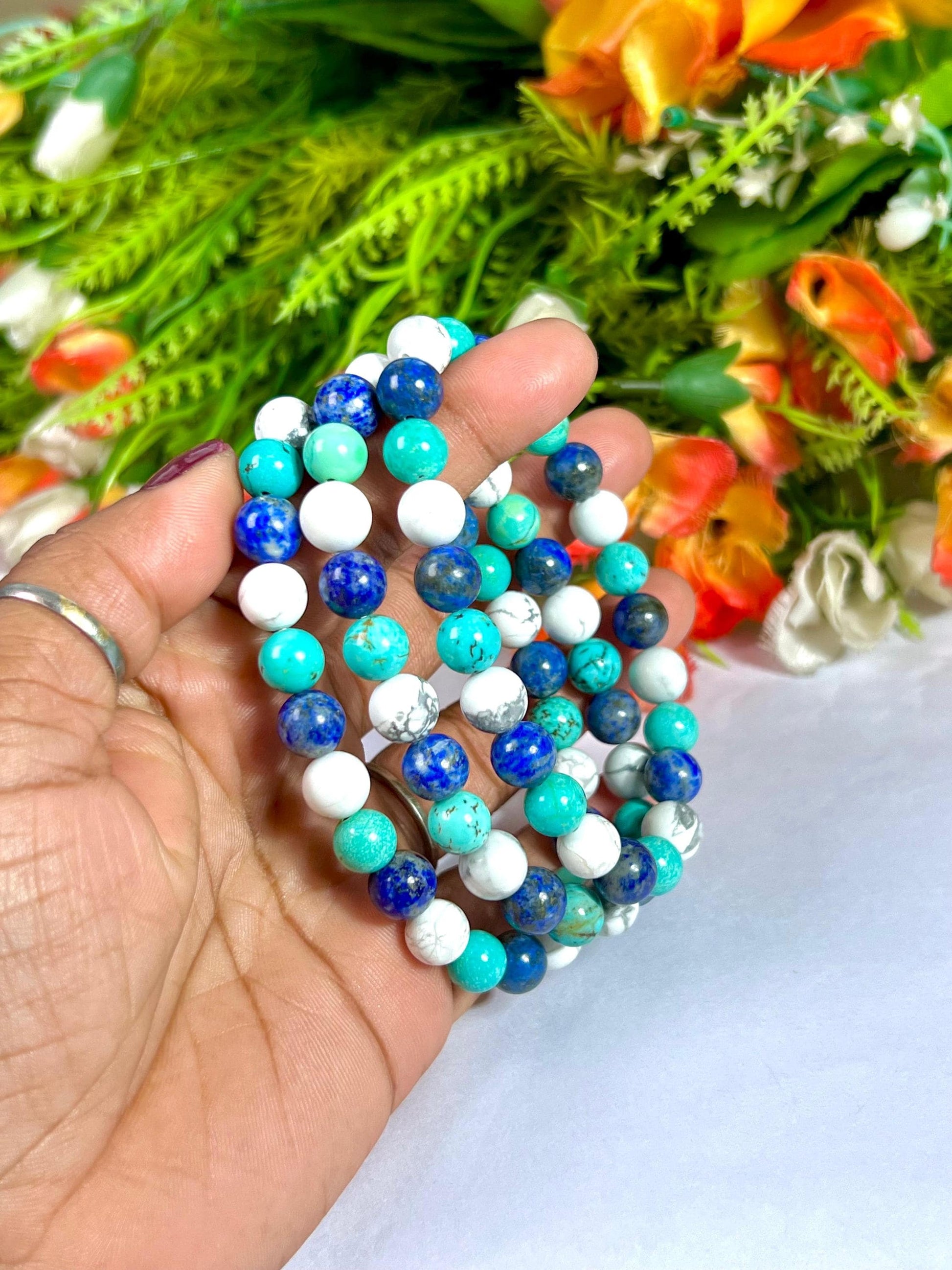 For Grand Son Bracelet l Lapis Lazuli , Howlite , Howlite Turquoise Stone 8 MM Beads Bracelet