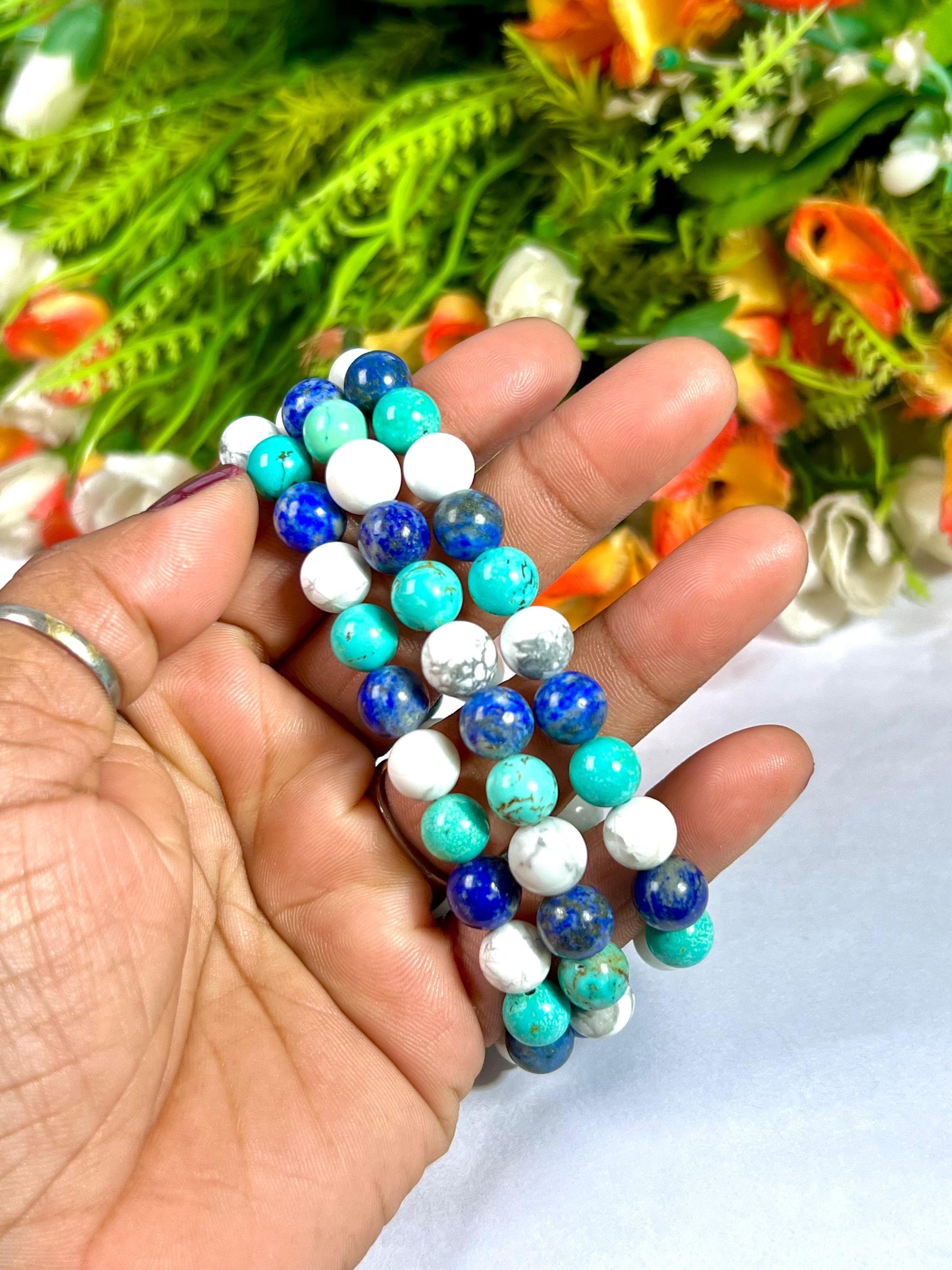 For Grand Son Bracelet l Lapis Lazuli , Howlite , Howlite Turquoise Stone 8 MM Beads Bracelet