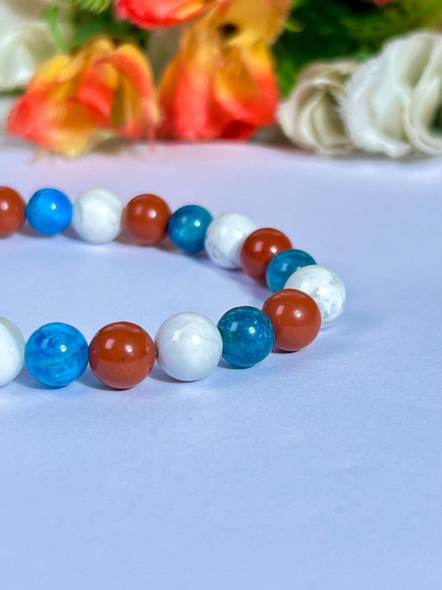 For Soulmate Bracelet l Blue Apatite , Howlite , Red Jasper Stone  8 MM Beads Bracelet