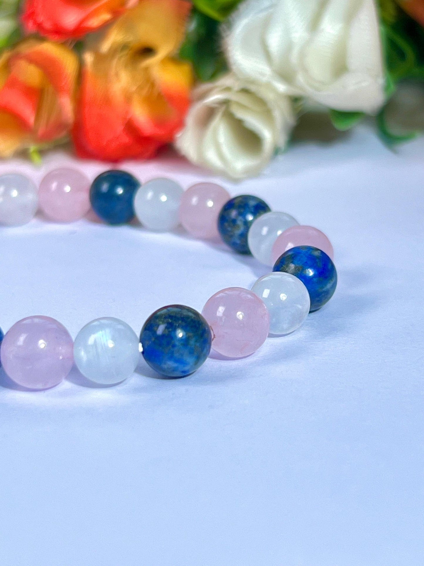 For Niece Bracelet l Rose Quartz , Lapis Lazuli , Rainbow Moonstone  8 MM Beads Bracelet