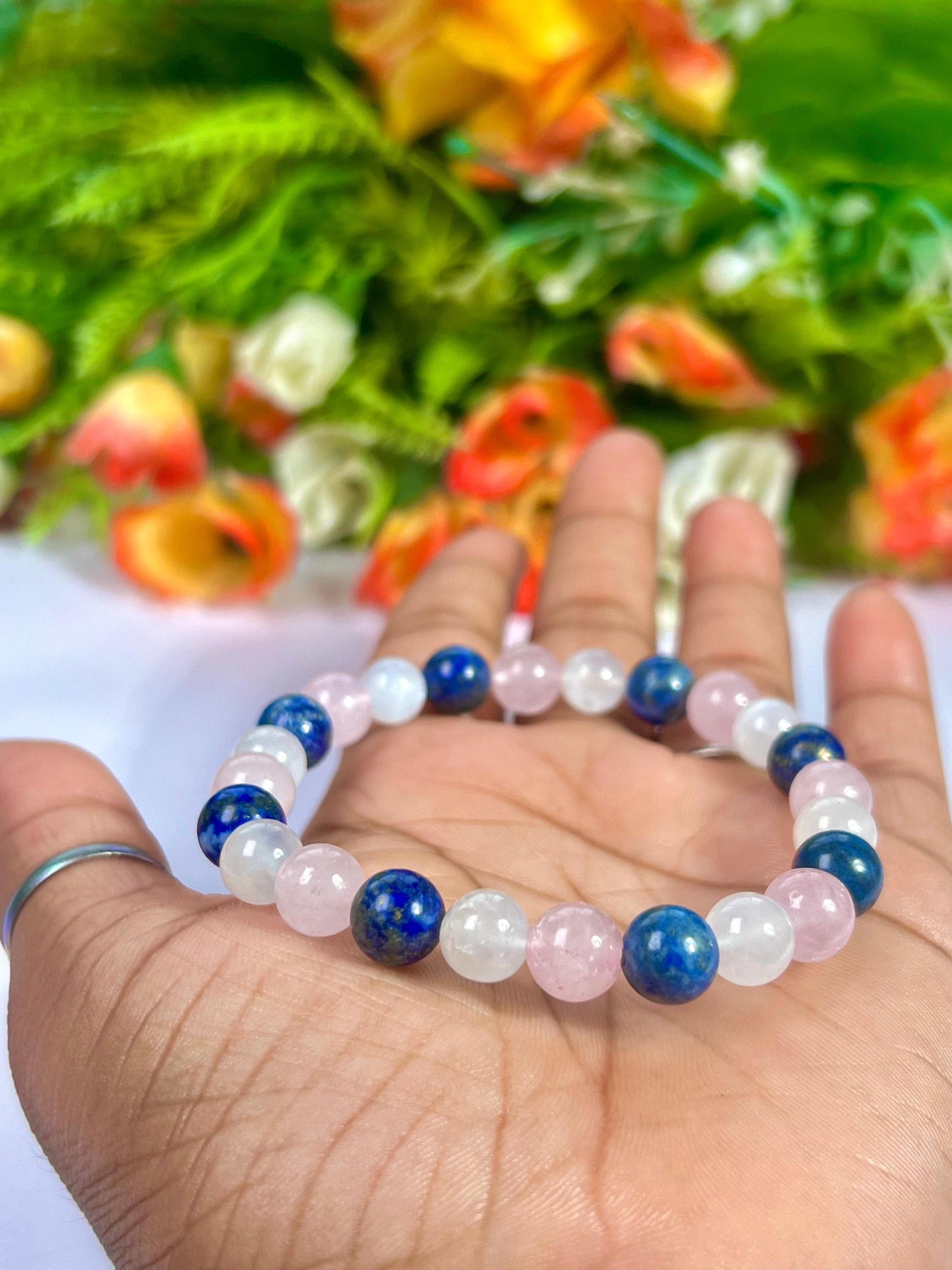 For Niece Bracelet l Rose Quartz , Lapis Lazuli , Rainbow Moonstone  8 MM Beads Bracelet