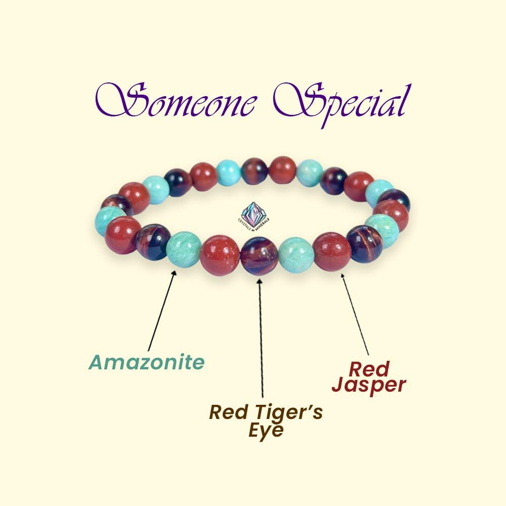 For Someone Special Bracelet l Amazonite, Red Tiger Eye, Red Jasper Stone 8 MM Beads Bracelet