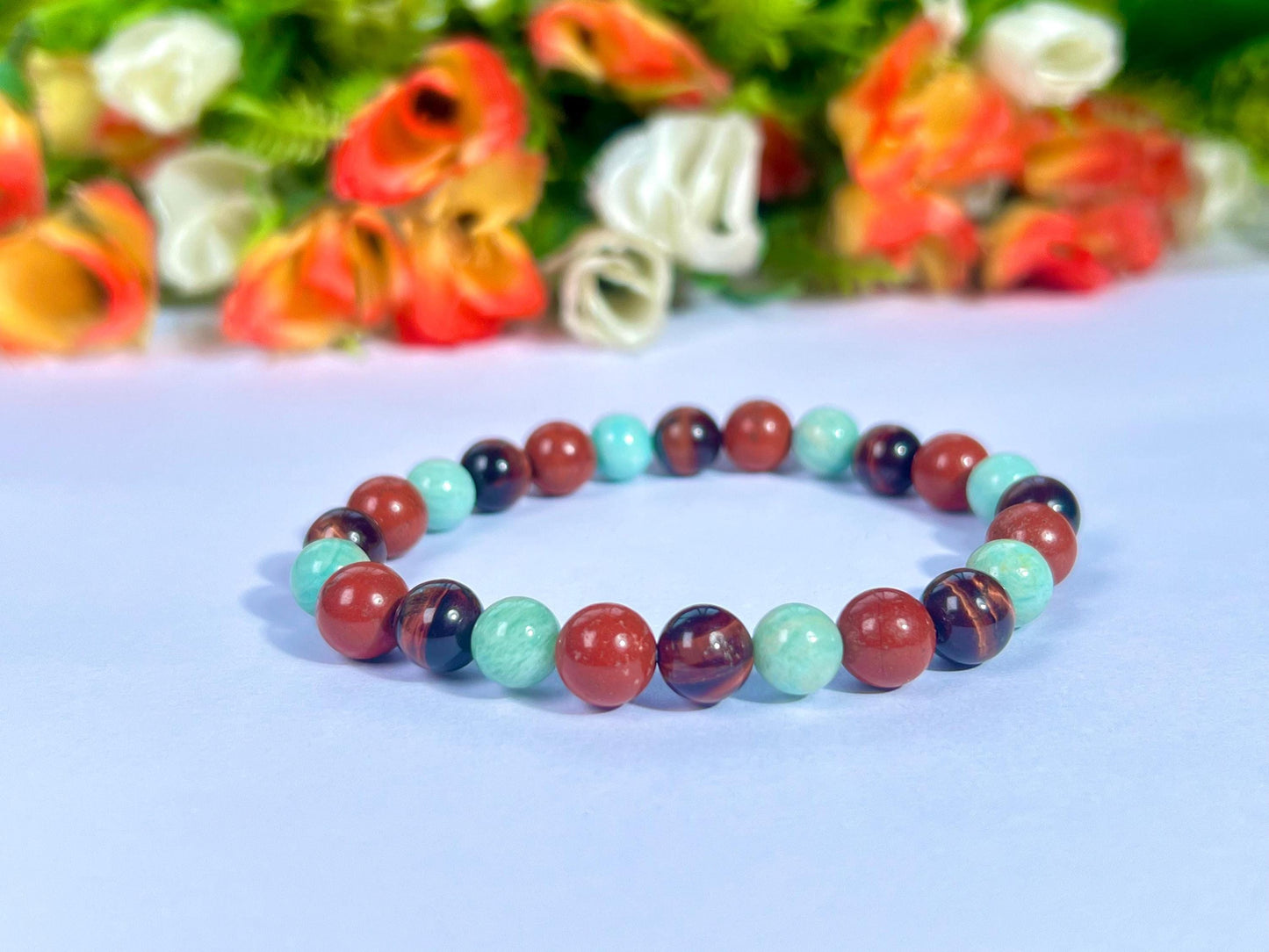 For Someone Special Bracelet l Amazonite, Red Tiger Eye, Red Jasper Stone 8 MM Beads Bracelet
