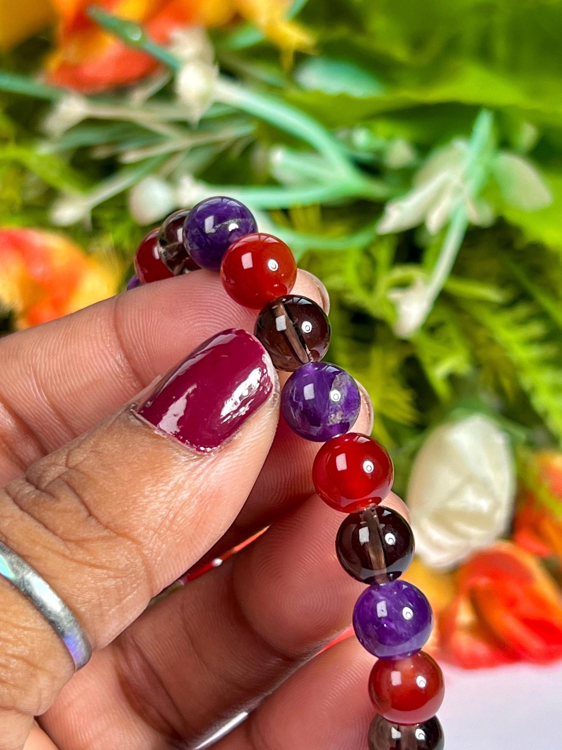 For Partner Bracelet l Amethyst, Smoky Quartz, Carnelian Stone 8 MM Beads Bracelet