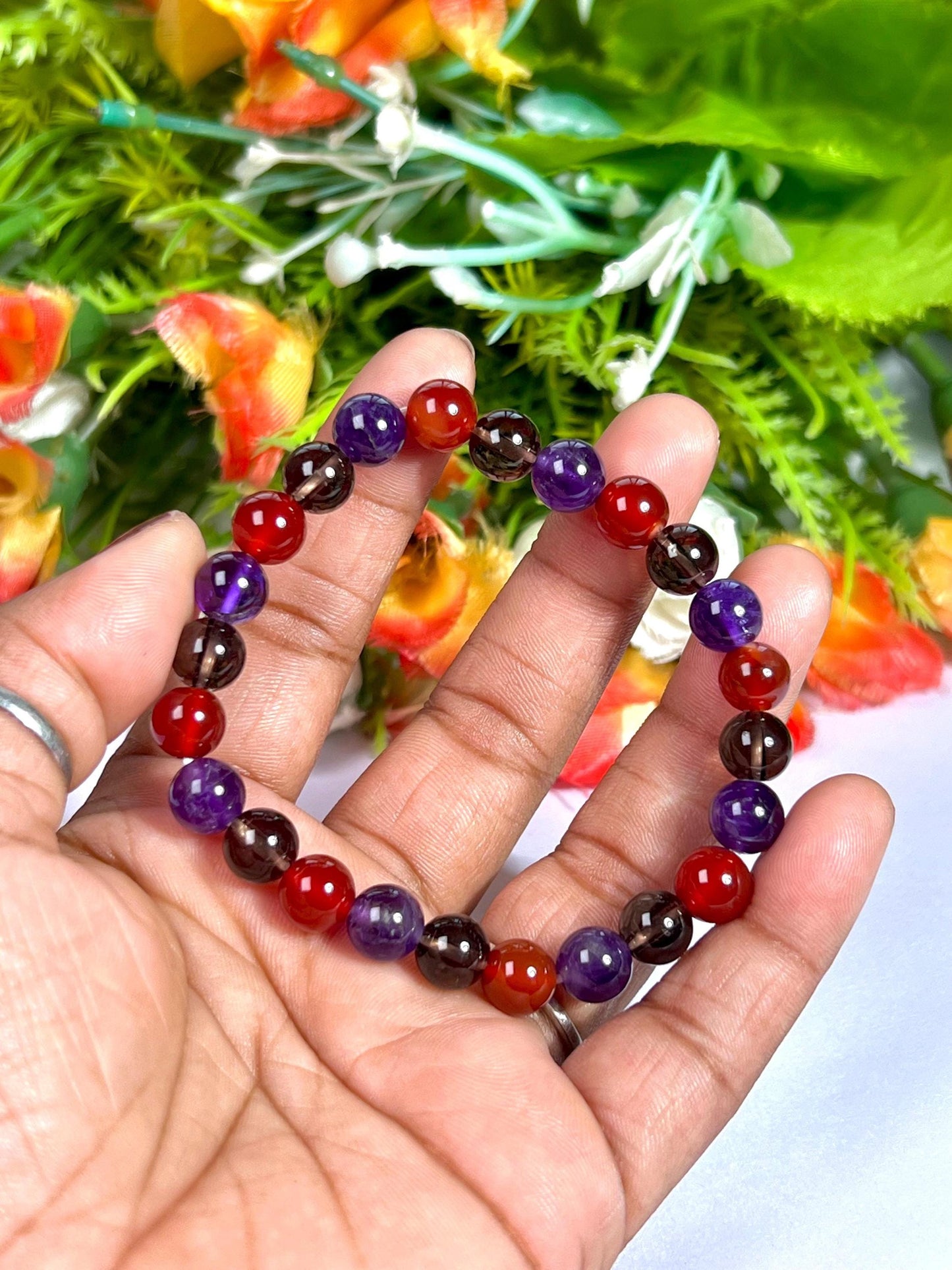 For Partner Bracelet l Amethyst, Smoky Quartz, Carnelian Stone 8 MM Beads Bracelet