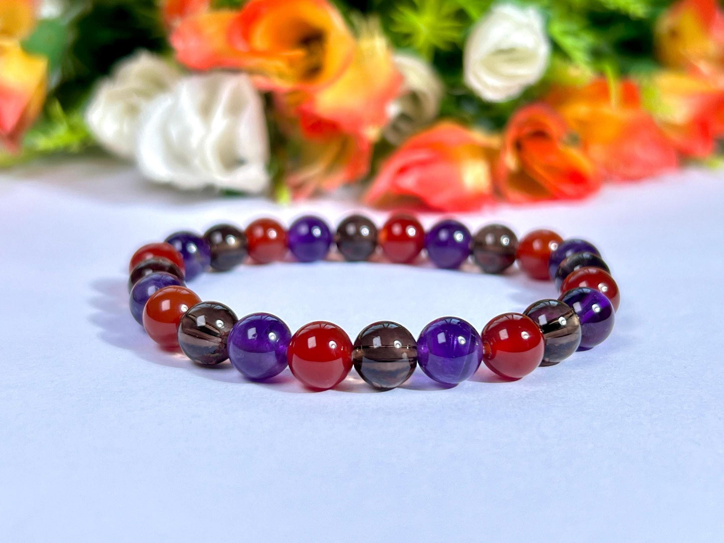 For Partner Bracelet l Amethyst, Smoky Quartz, Carnelian Stone 8 MM Beads Bracelet
