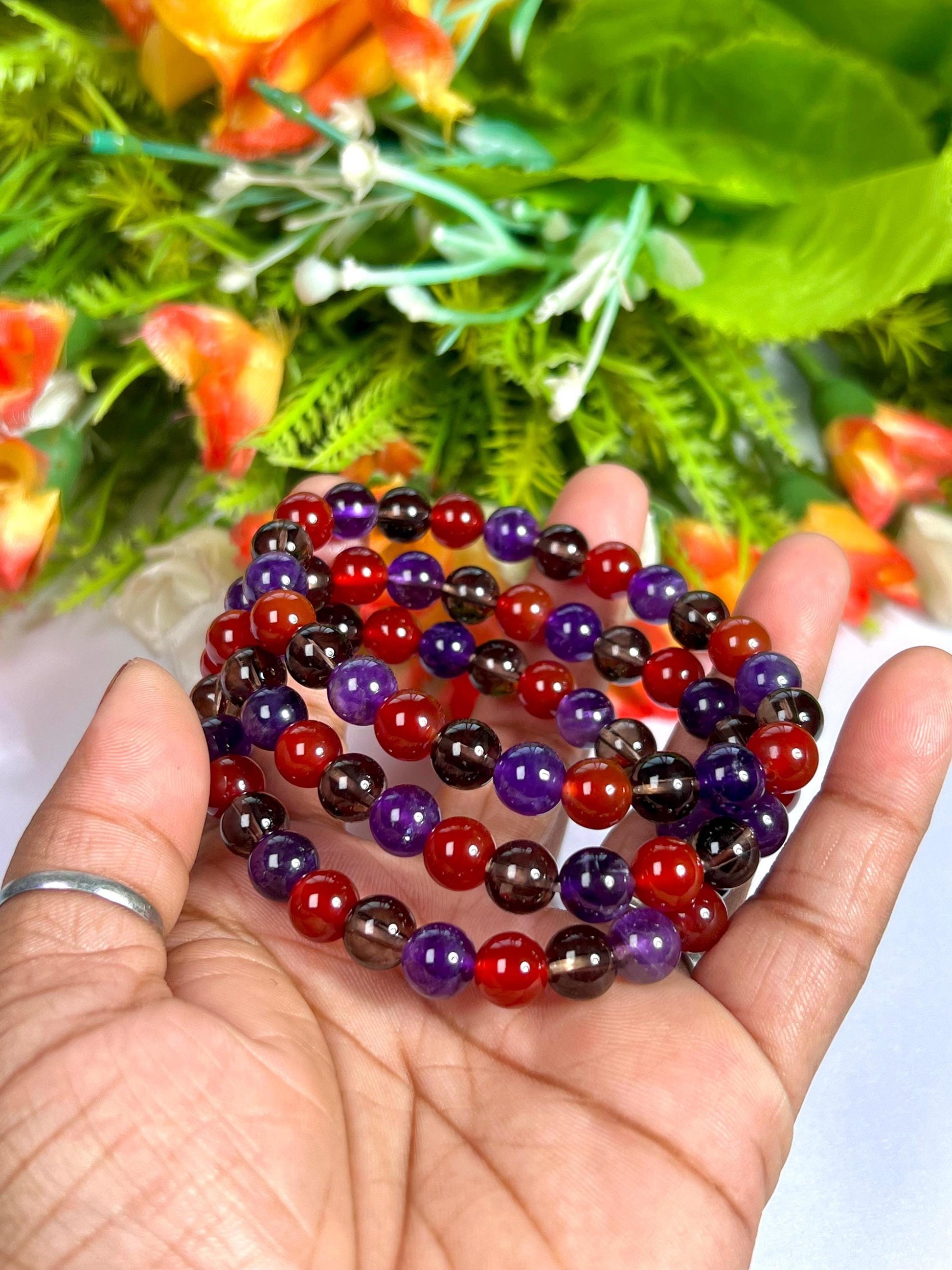 For Partner Bracelet l Amethyst, Smoky Quartz, Carnelian Stone 8 MM Beads Bracelet